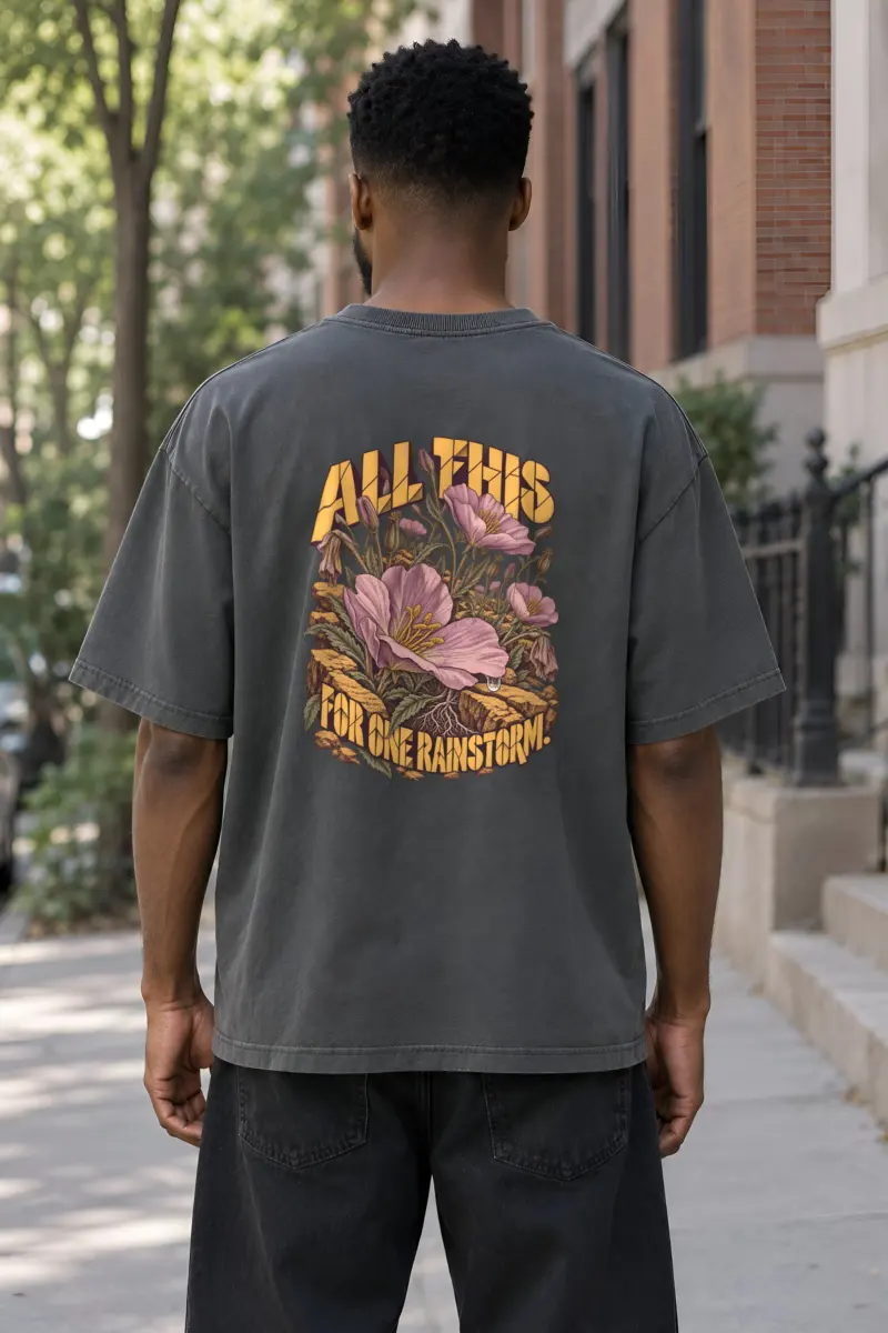 "All This For One Rainstorm" Unisex Oversized Heavyweight Crewneck T-Shirt