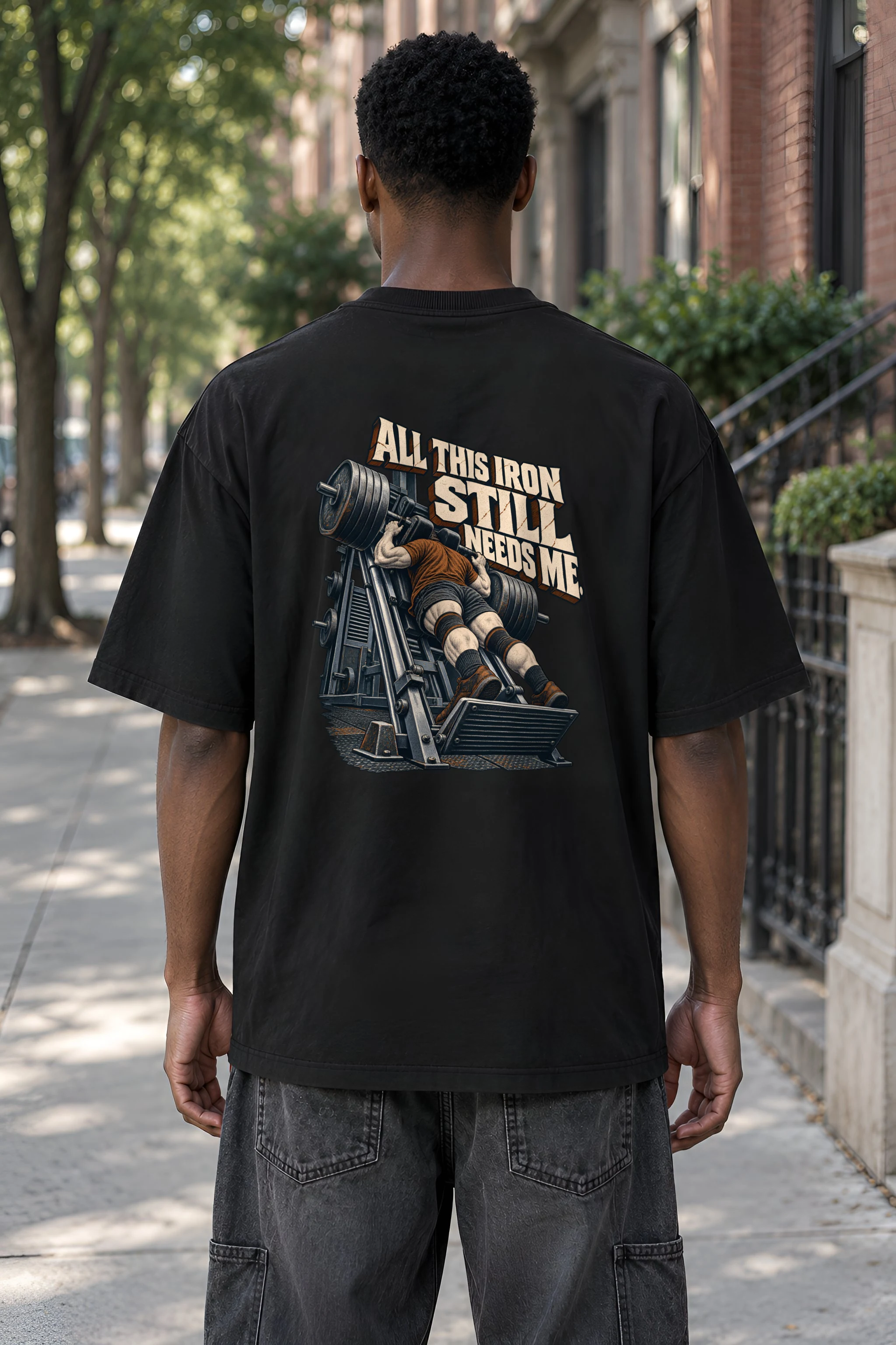"All This Iron Still Needs Me" Men's Oversized Heavyweight Crewneck T-Shirt