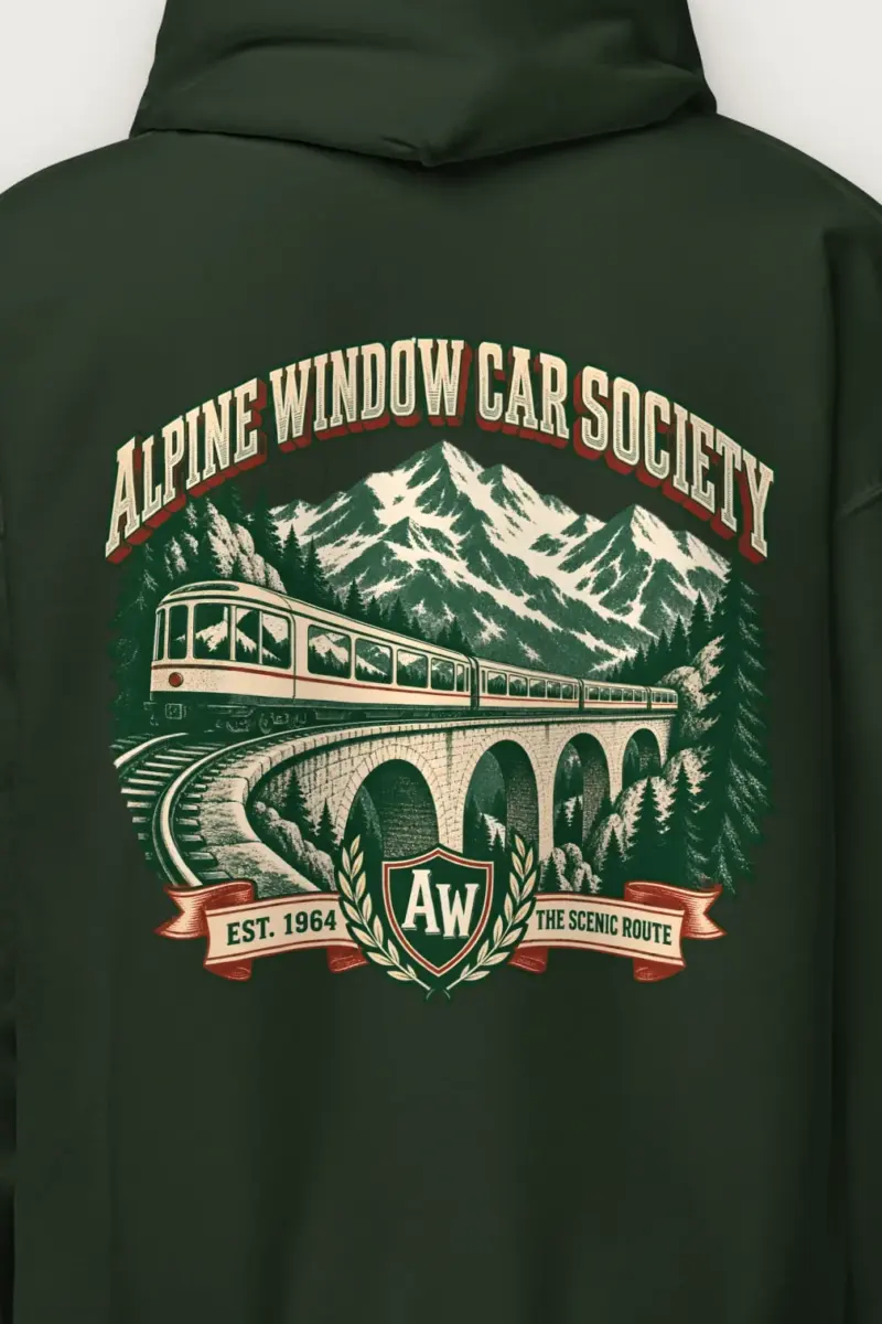 "Alpine Window Car Society" Heavy Blend Unisex Pullover Hoodie - the graphic up close