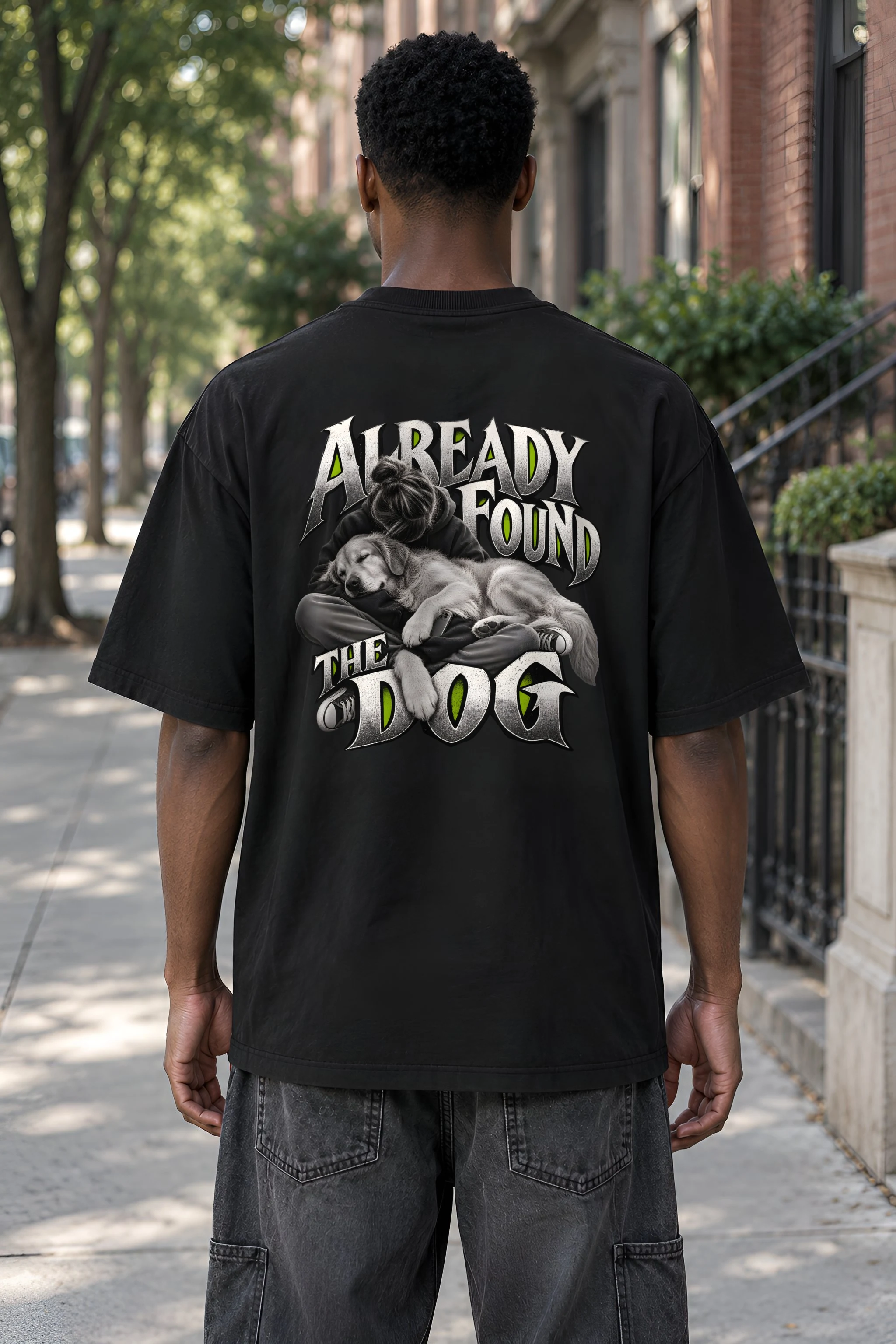 "Already Found the Dog" Unisex Oversized Heavyweight Crewneck T-Shirt