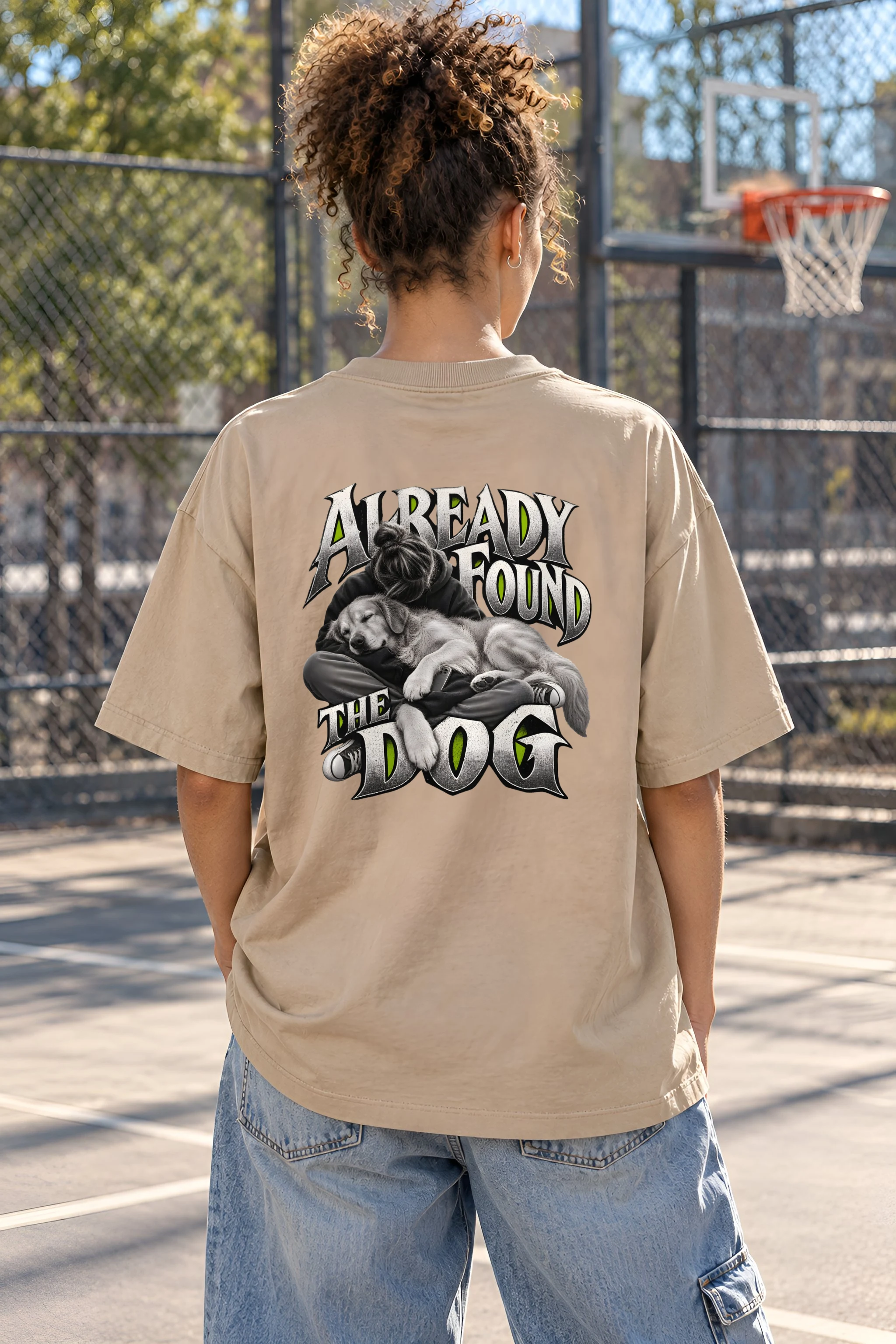 "Already Found the Dog" Unisex Oversized Heavyweight Crewneck T-Shirt