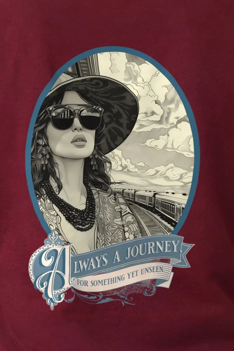 "Always A Journey" Heavyweight Unisex Crewneck T-shirt - the graphic up close
