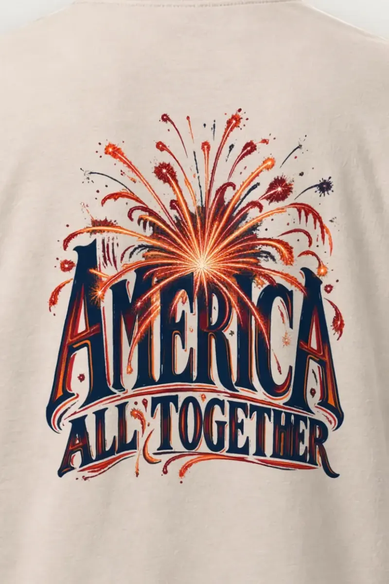 "America All Together" Heavyweight Unisex Crewneck T-shirt - the graphic up close