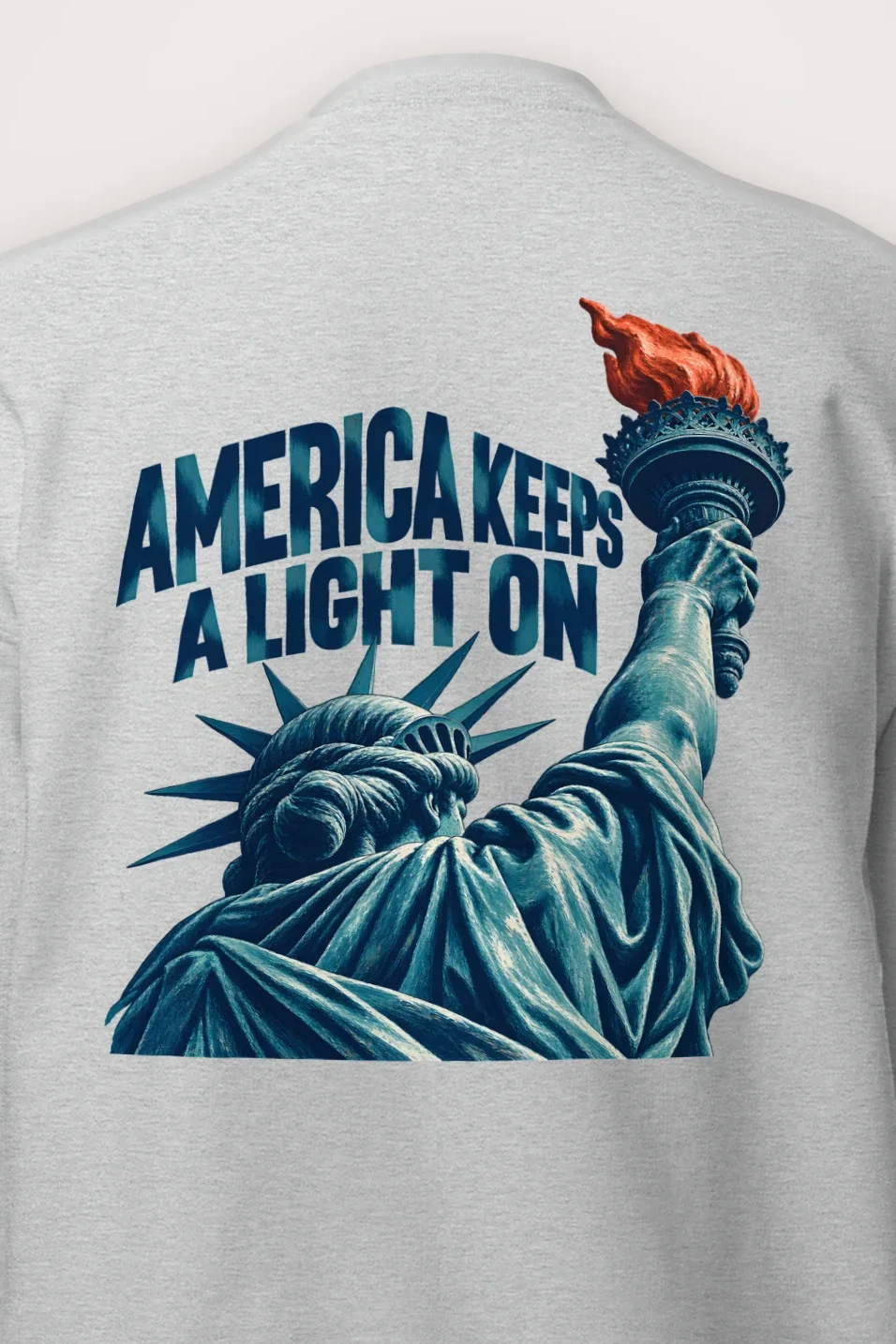 "America Keeps a Light On" Heavy Blend Unisex Crewneck Sweatshirt - the graphic up close