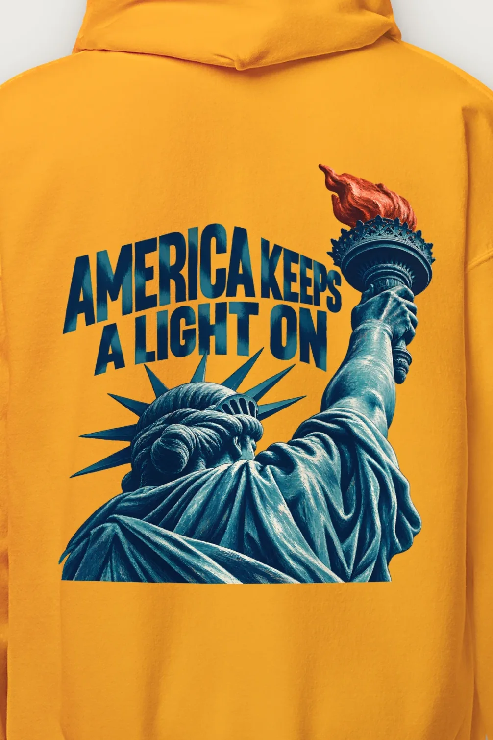 "America Keeps a Light On" Heavy Blend Unisex Pullover Hoodie - the graphic up close
