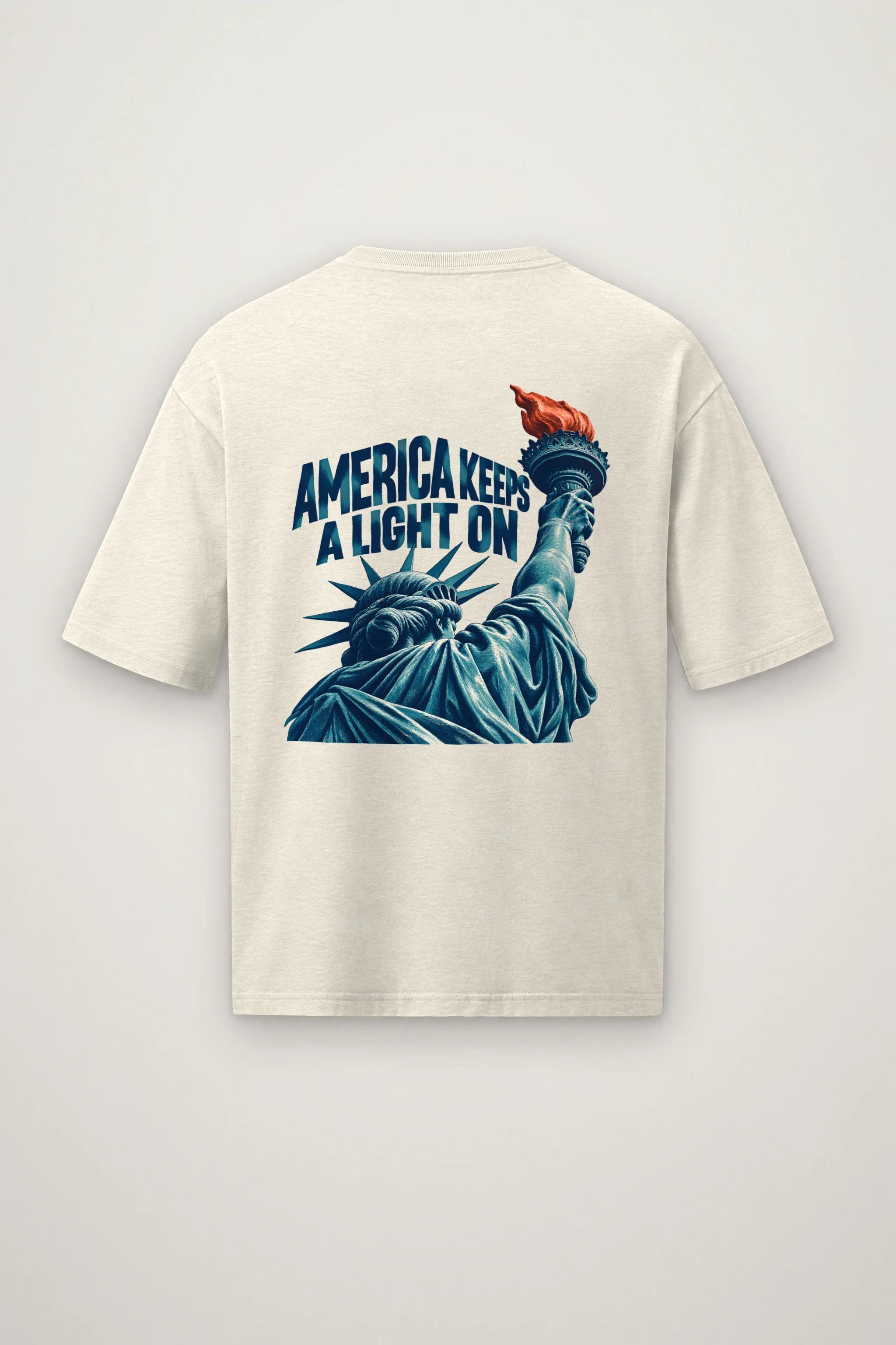 "America Keeps a Light On" Men's Oversized Heavyweight Crewneck T-Shirt