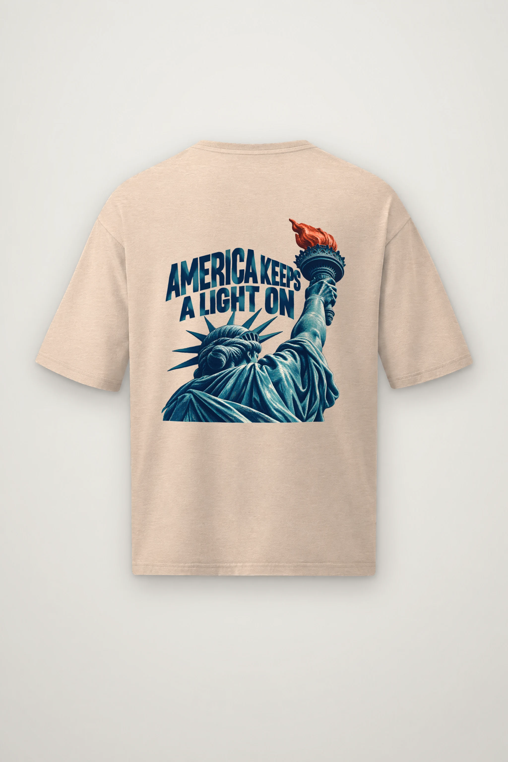 "America Keeps a Light On" Men's Oversized Heavyweight Crewneck T-Shirt