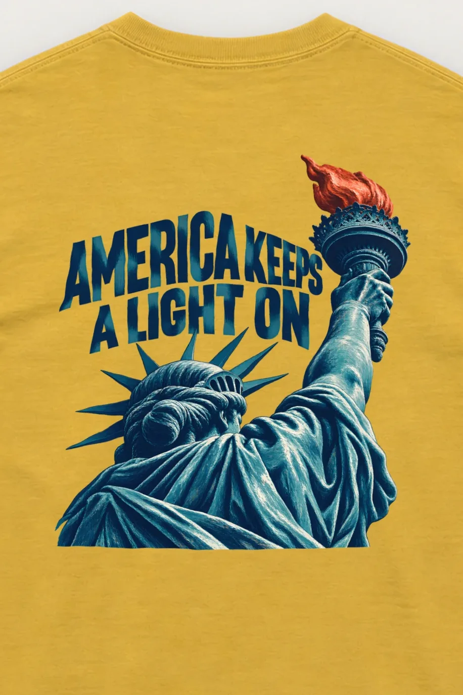 "America Keeps a Light On" Unisex Longsleeve T-shirt - the graphic up close