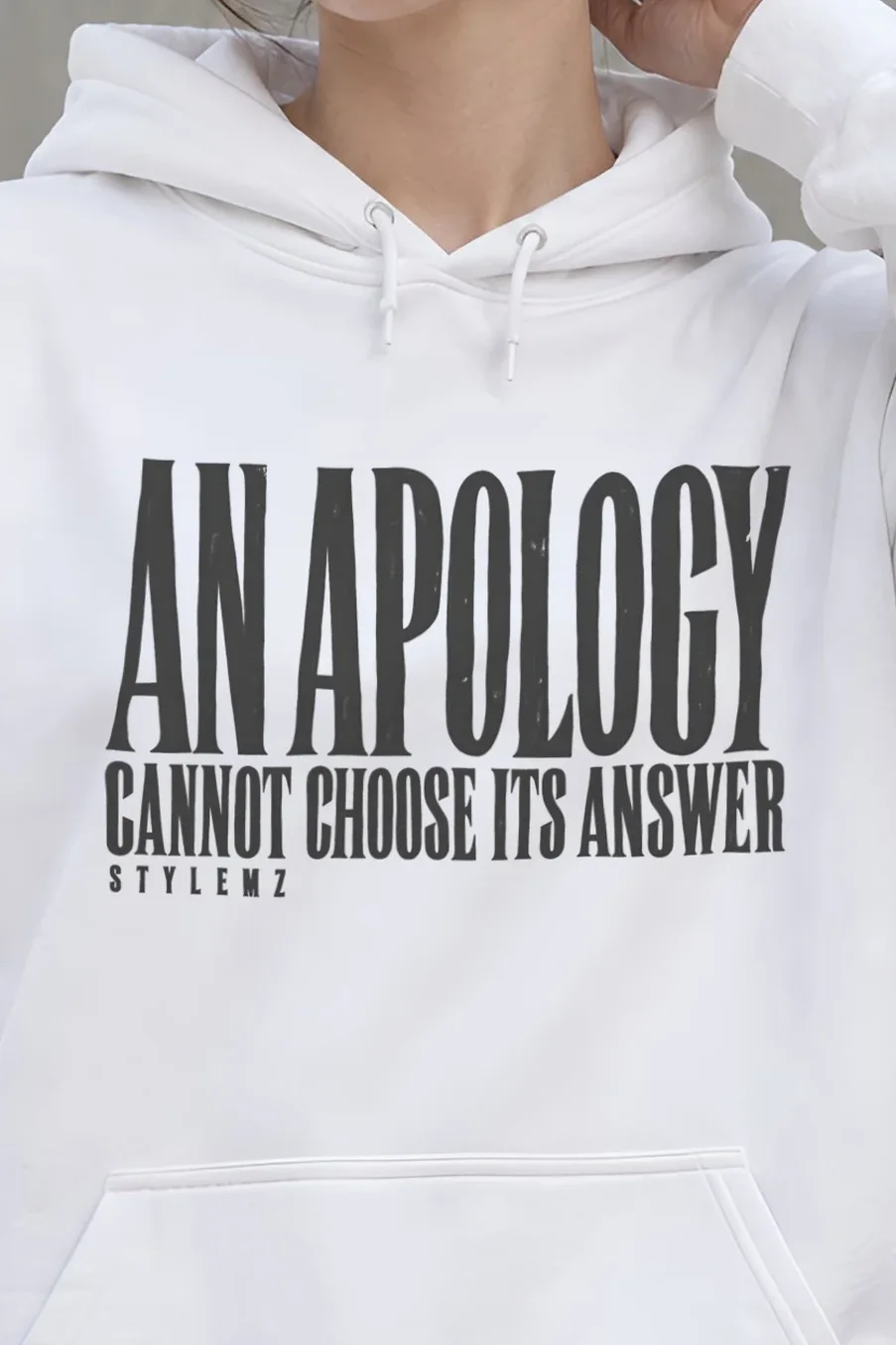 "An Apology Cannot Choose Its Answer" Heavy Blend Unisex Pullover Hoodie - the graphic up close