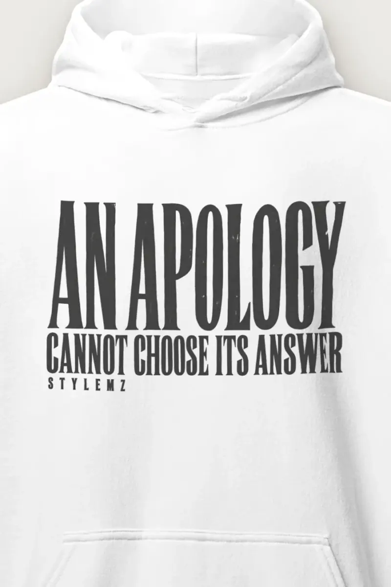 "An Apology Cannot Choose Its Answer" Heavy Blend Unisex Pullover Hoodie - the graphic up close