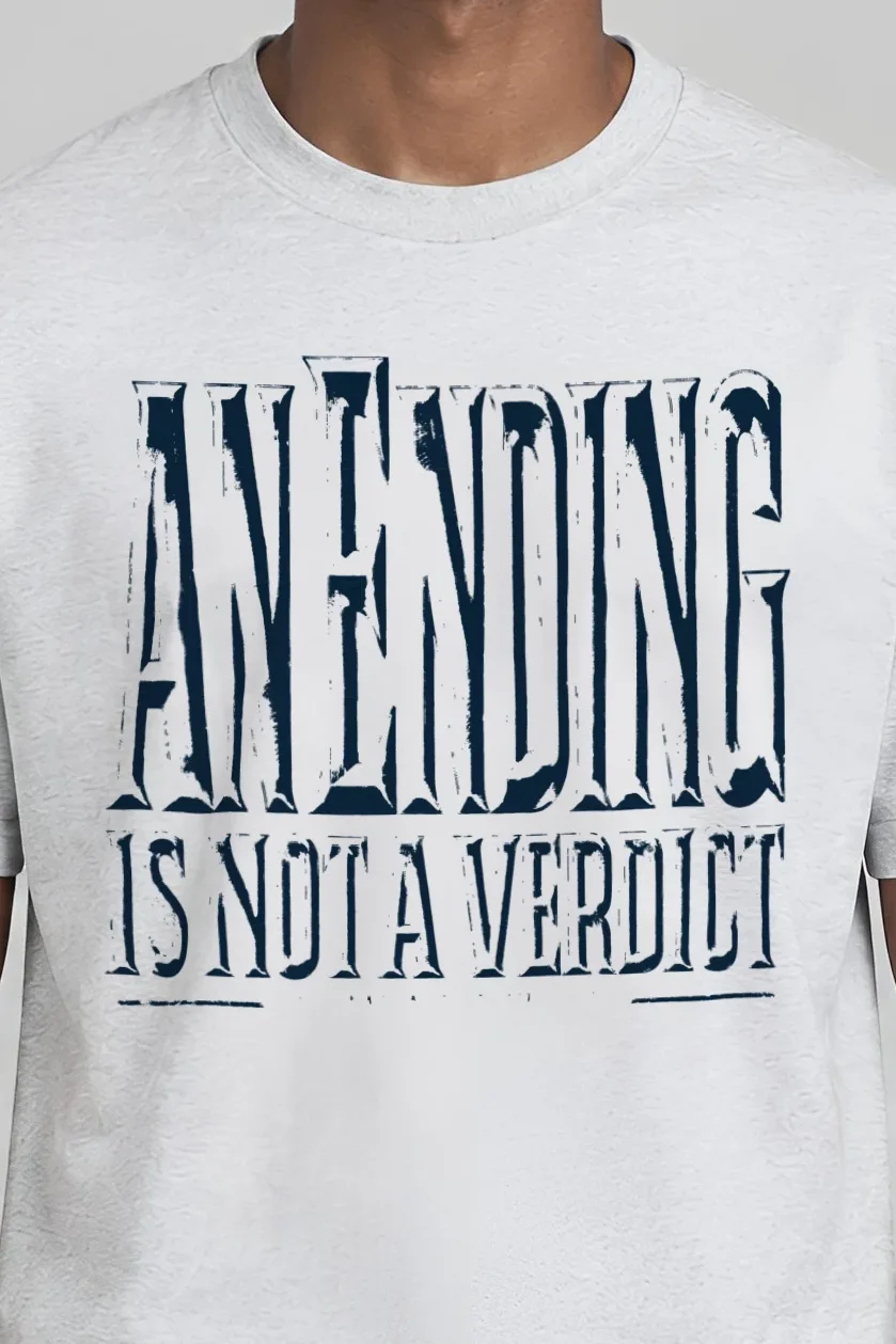 "An Ending Is Not a Verdict" Heavyweight Unisex Crewneck T-shirt - the graphic up close
