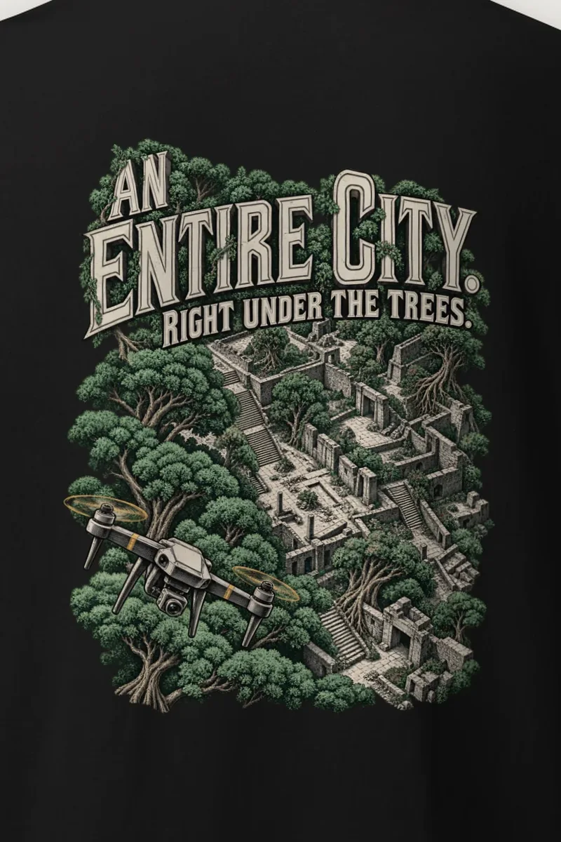"An Entire City" Heavyweight Unisex Crewneck T-shirt - the graphic up close