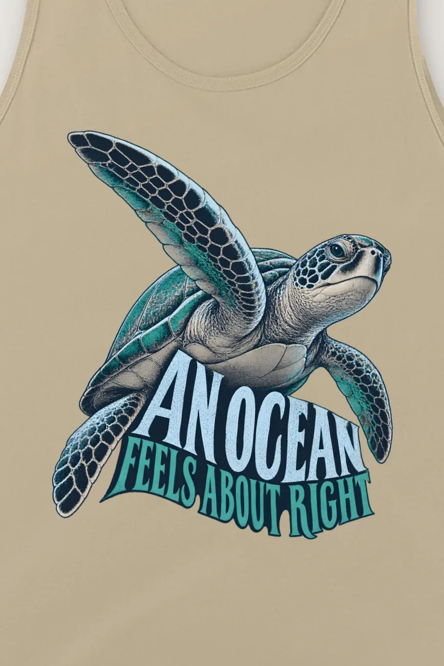 "An Ocean Feels About Right" Unisex Jersey Tank - the graphic up close