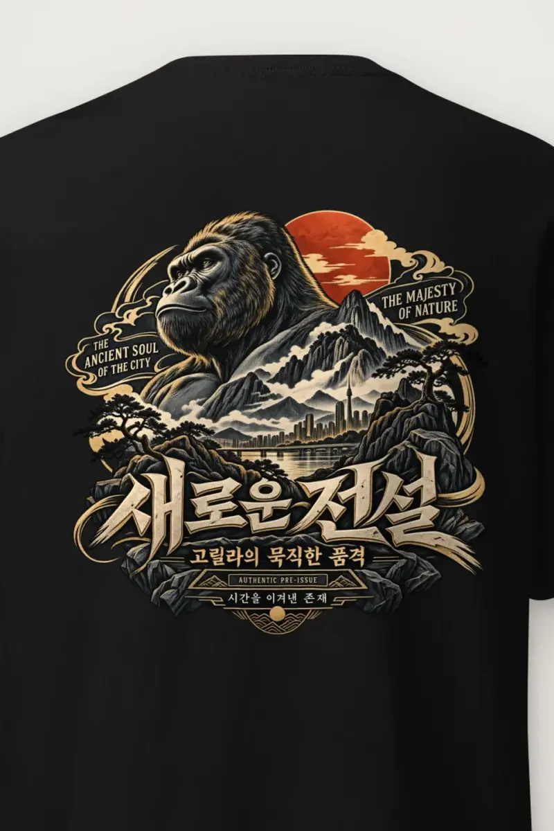 "Ancient Soul Cityscape" Heavyweight Unisex Crewneck T-shirt - the graphic up close