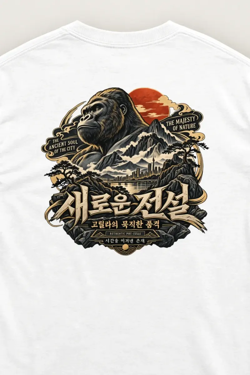 "Gorilla and Skyline Legend" Unisex Longsleeve T-shirt - the graphic up close