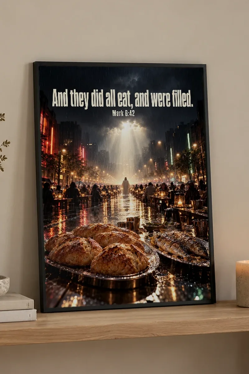 "And They Did All Eat" Premium Wooden Framed Poster - the graphic up close