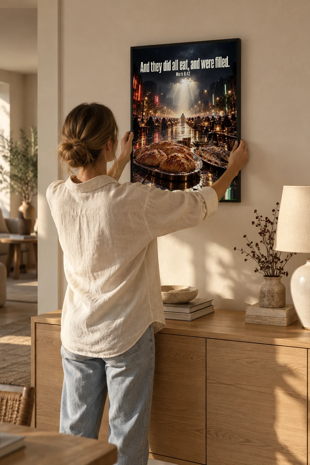 "And They Did All Eat" Premium Wooden Framed Poster