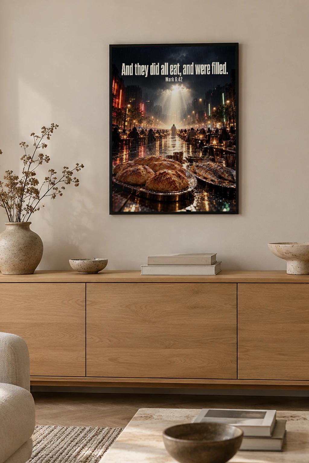 "And They Did All Eat" Premium Wooden Framed Poster