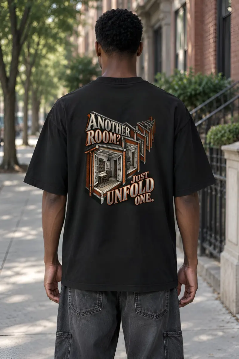 “Another Room? Just Unfold One” Men’s Oversized Heavyweight Crewneck T-Shirt