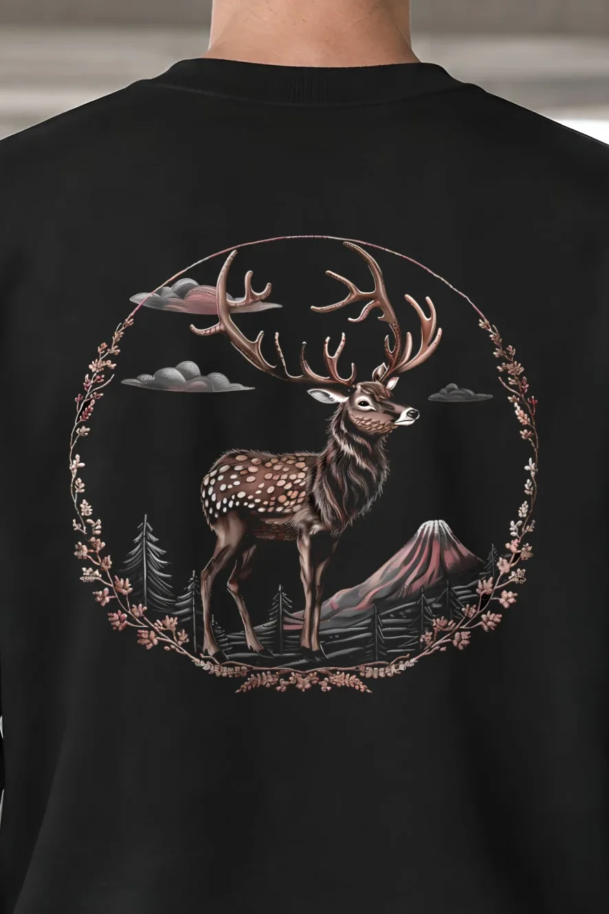 "Antlered Mountain Deer" 1 Crewneck Sweatshirt - the graphic up close