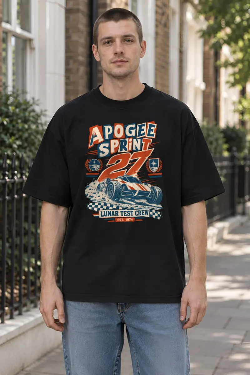 "Apogee Sprint 27" Unisex Oversized Heavyweight Crewneck T-Shirt