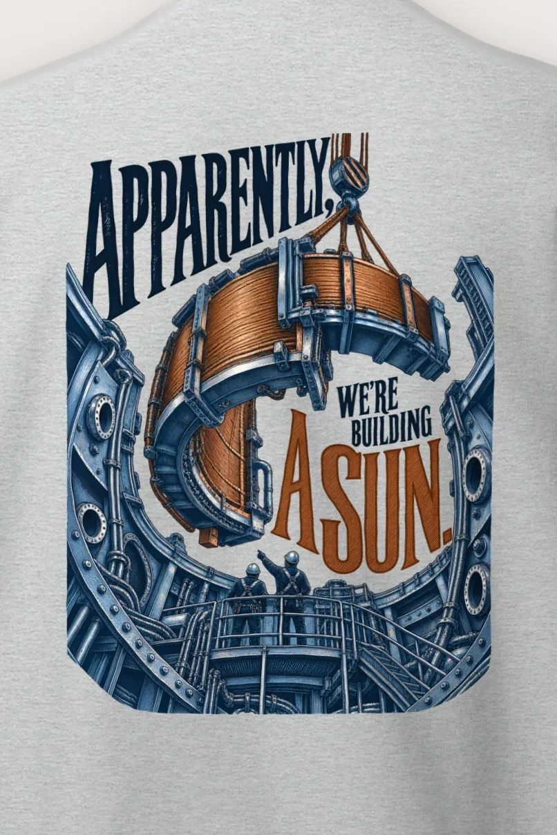 "Apparently, We’re Building a Sun" Heavy Blend Unisex Crewneck Sweatshirt - the graphic up close