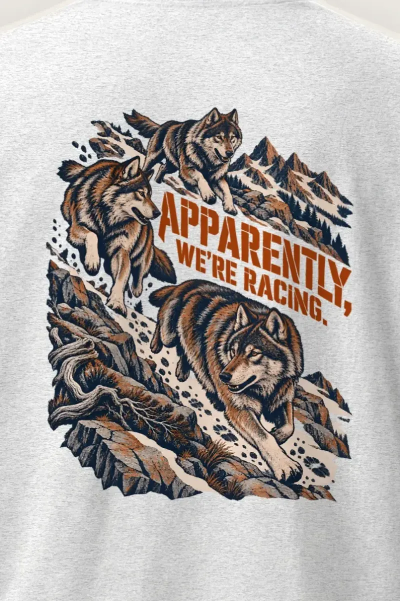 "Apparently, We’re Racing" Heavyweight Unisex Crewneck T-shirt - the graphic up close