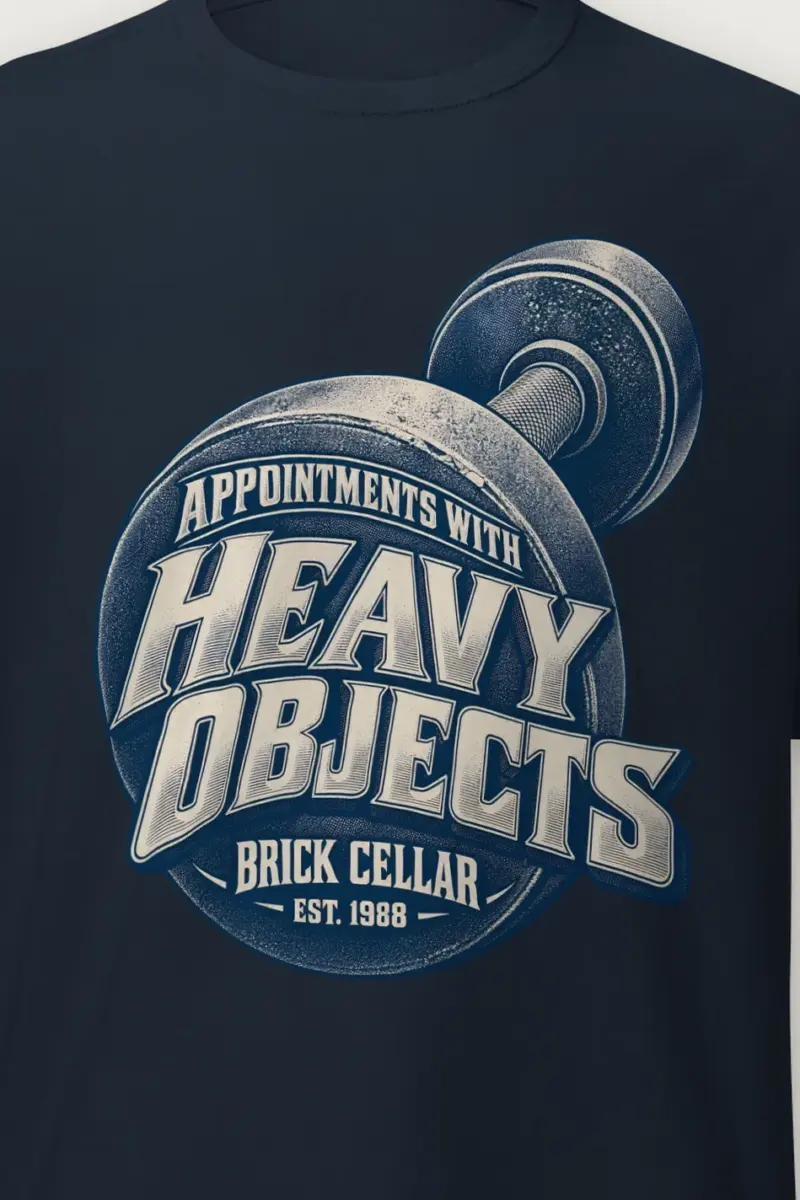 "Appointments With Heavy Objects" Heavyweight Unisex Crewneck T-shirt - the graphic up close