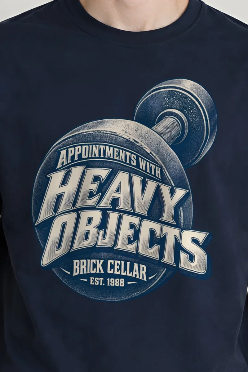 "Appointments With Heavy Objects" Heavyweight Unisex Crewneck T-shirt - the graphic up close