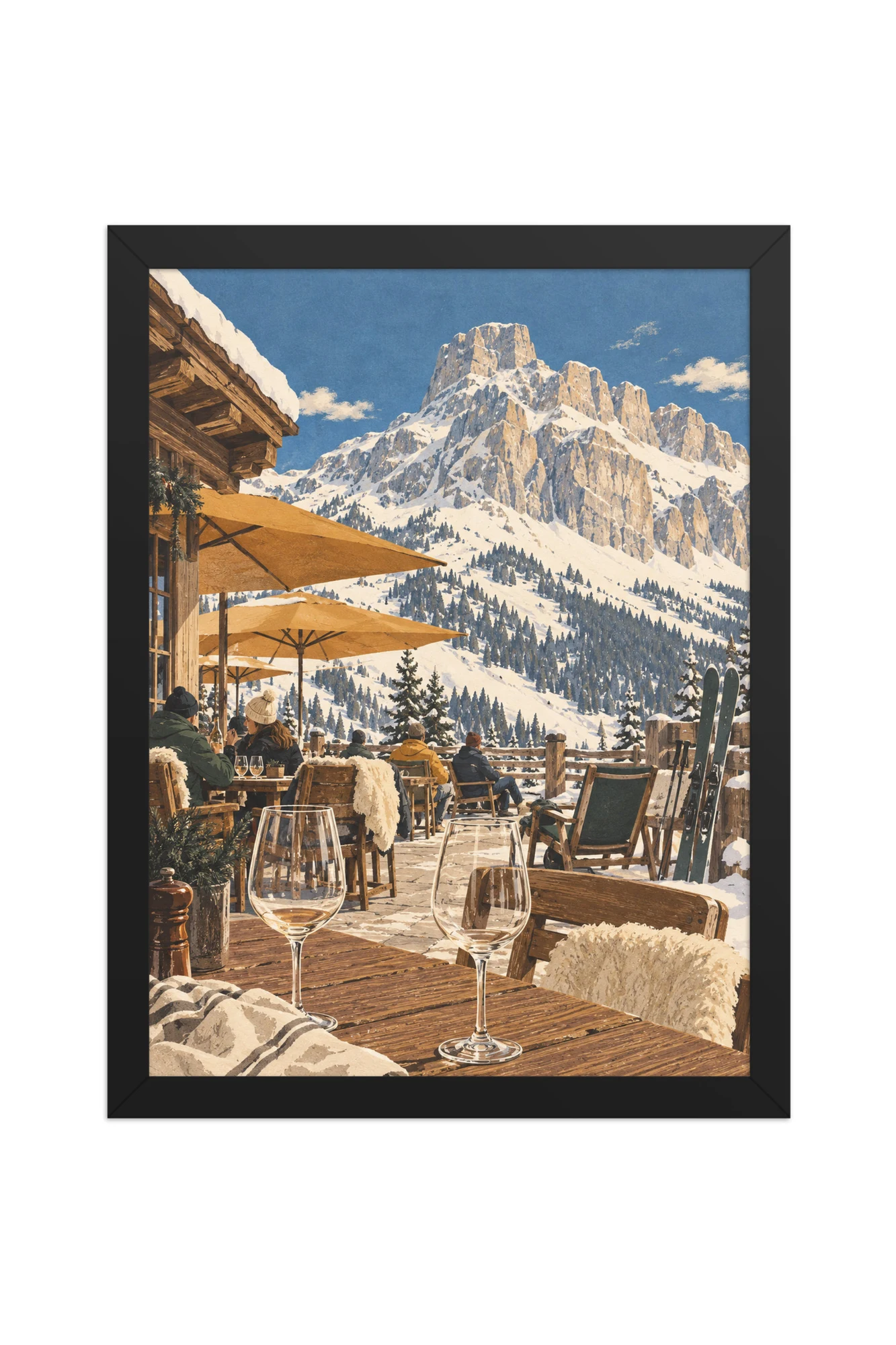 "Après-Ski Mountain Terrace" Premium Wooden Framed Poster