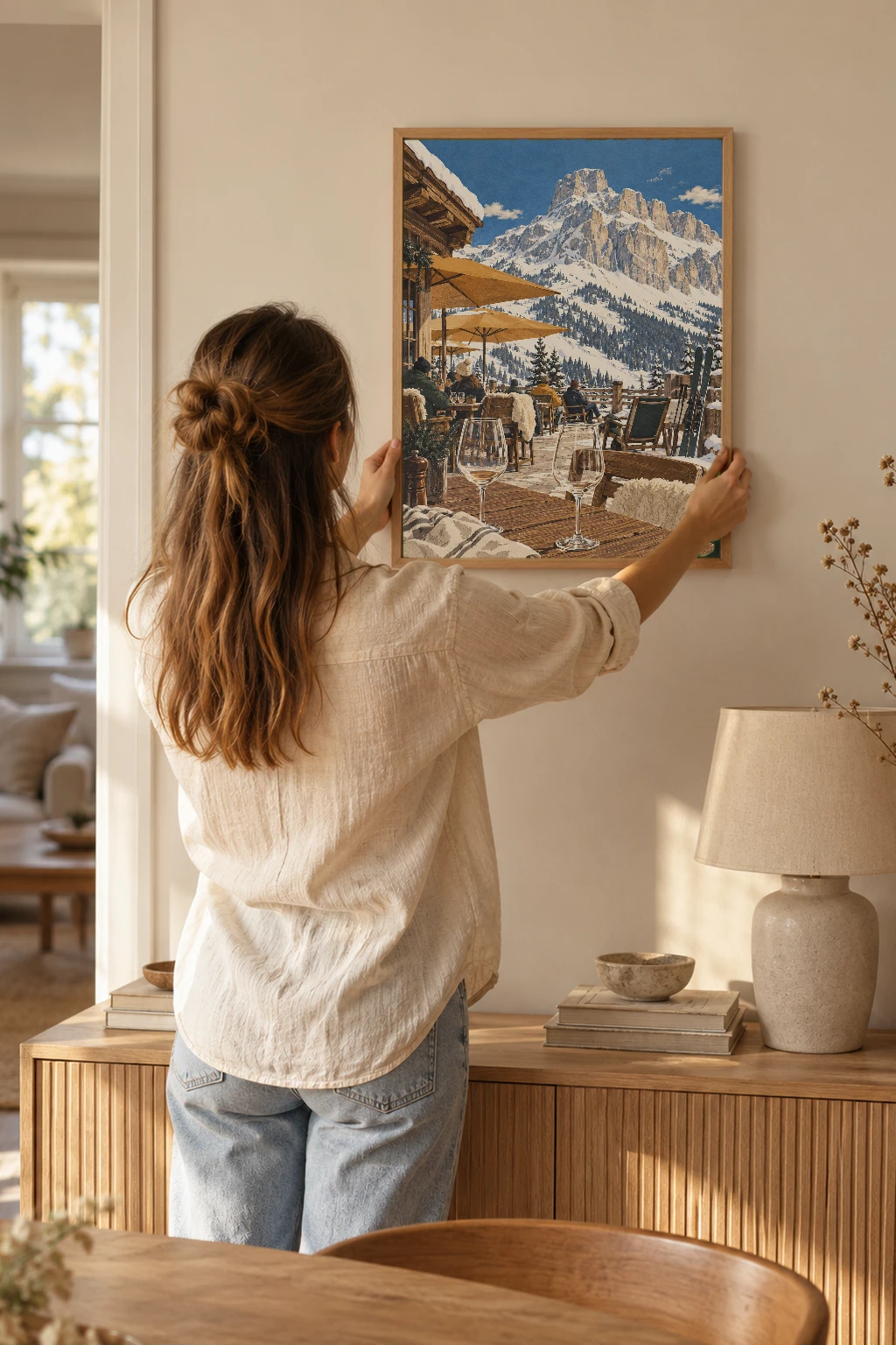 "Après-Ski Mountain Terrace" Premium Wooden Framed Poster