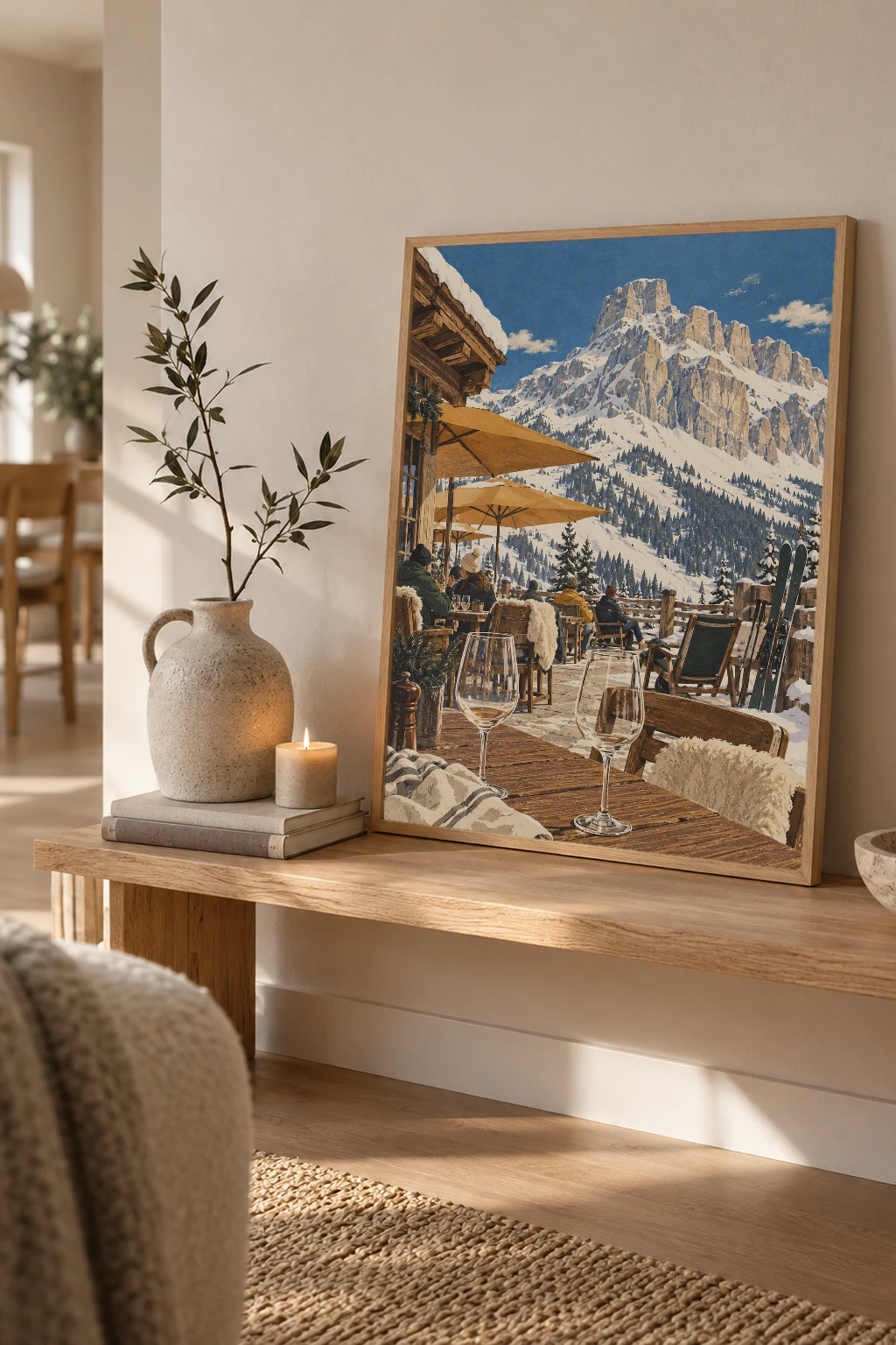 "Après-Ski Mountain Terrace" Premium Wooden Framed Poster