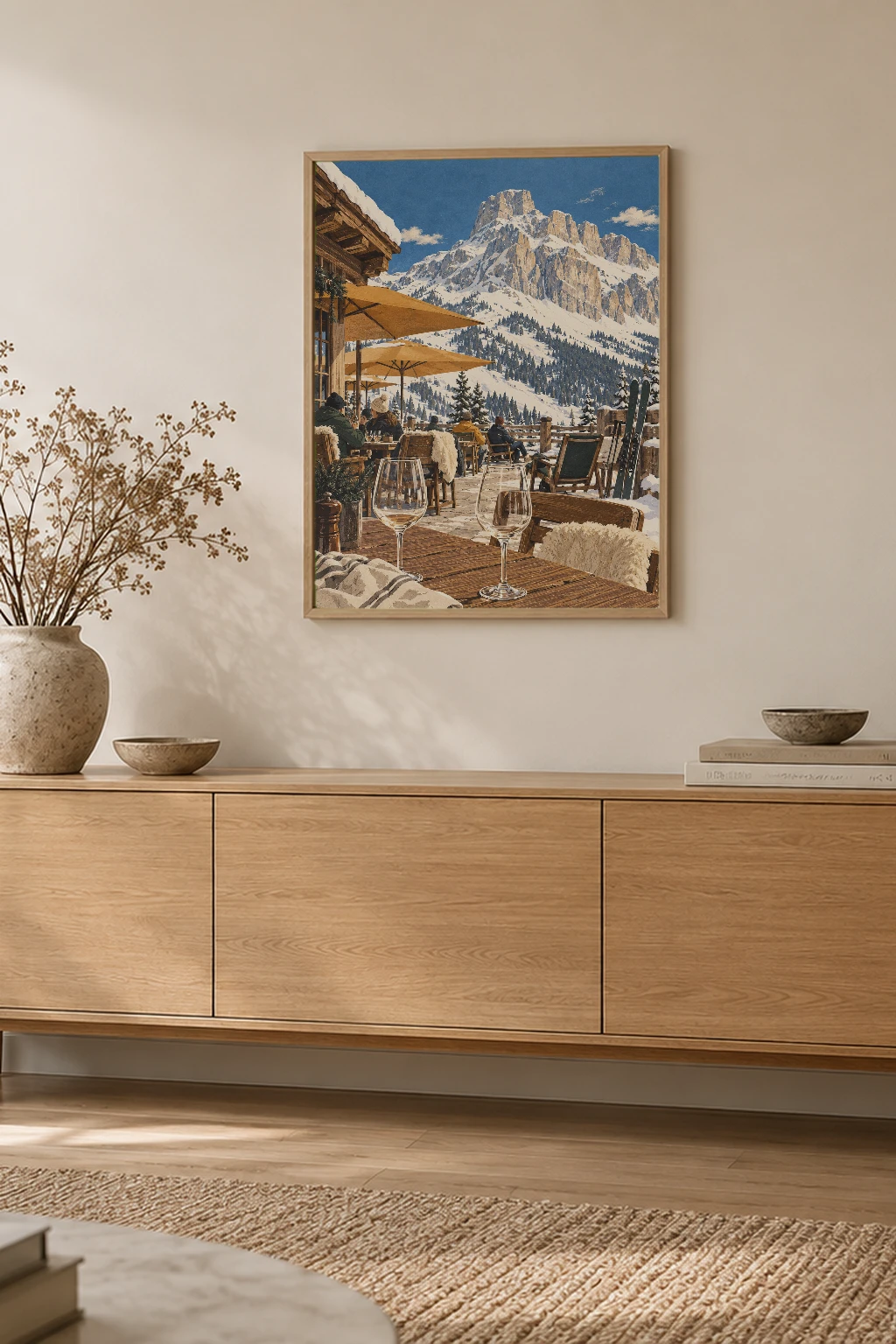 "Après-Ski Mountain Terrace" Premium Wooden Framed Poster