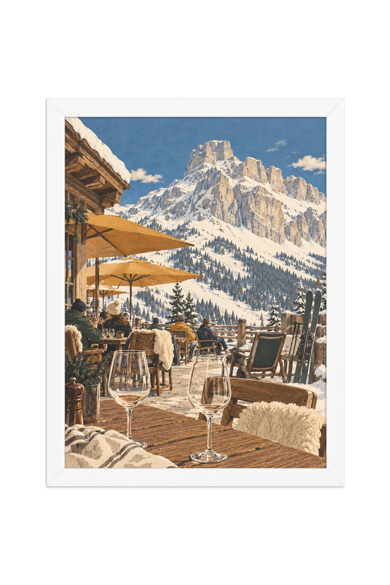 "Après-Ski Mountain Terrace" Premium Wooden Framed Poster