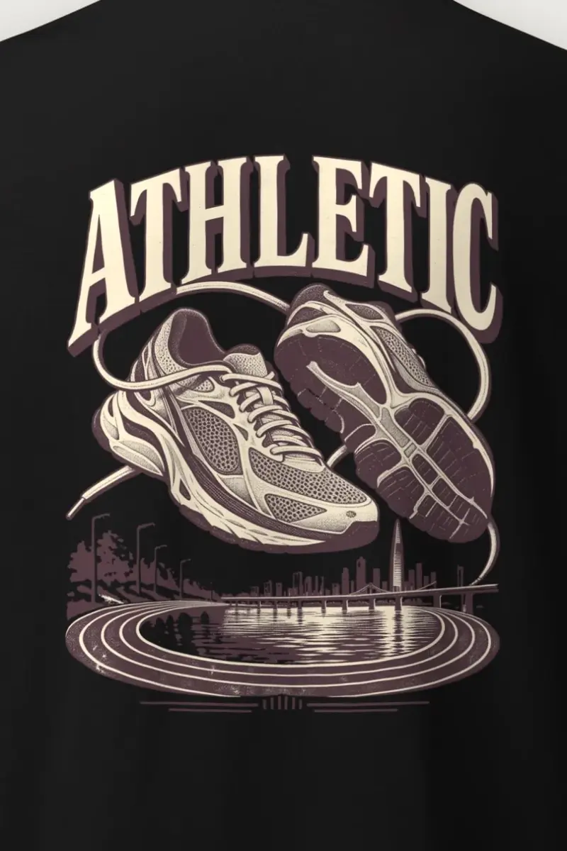 "Arch Runner Track Scene" Heavyweight Unisex Crewneck T-shirt - the graphic up close