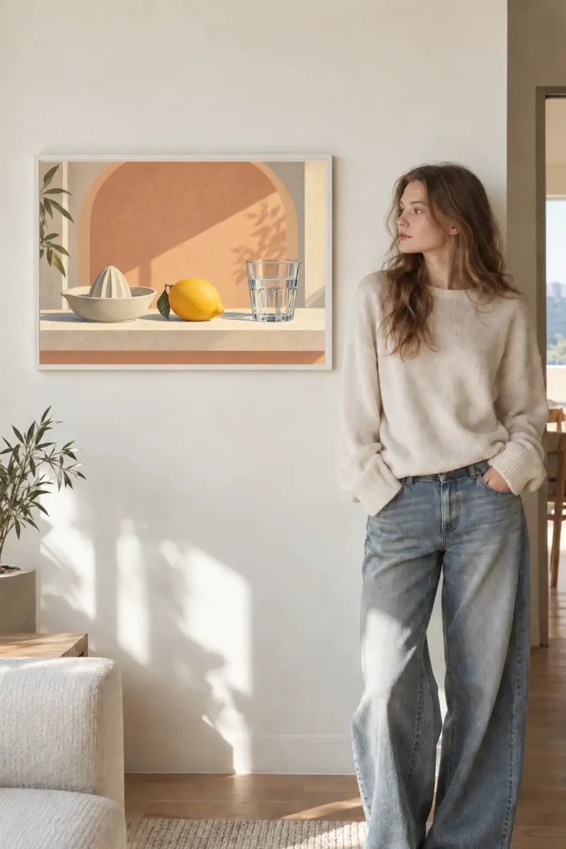 "Archway with Lemons and Glass" Premium Wooden Framed Poster · Landscape