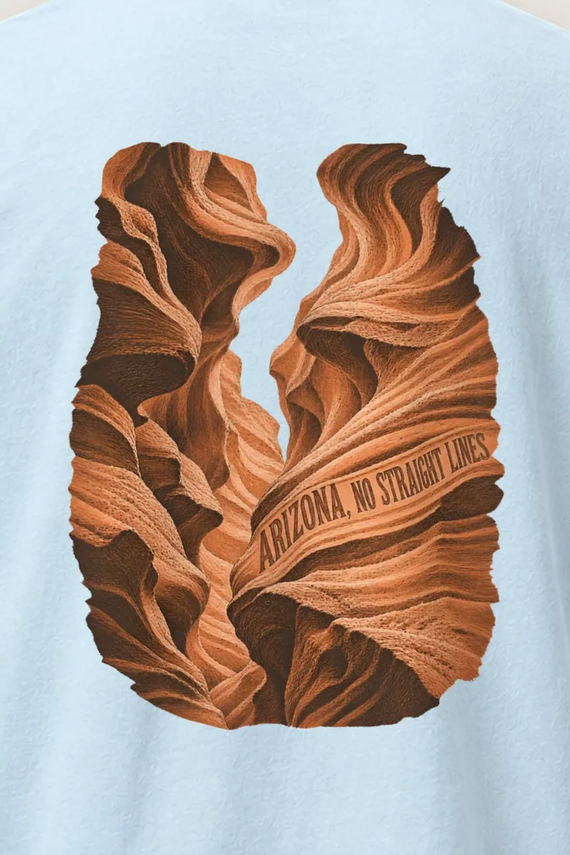 "Arizona, No Straight Lines" Heavyweight Unisex Crewneck T-shirt - the graphic up close