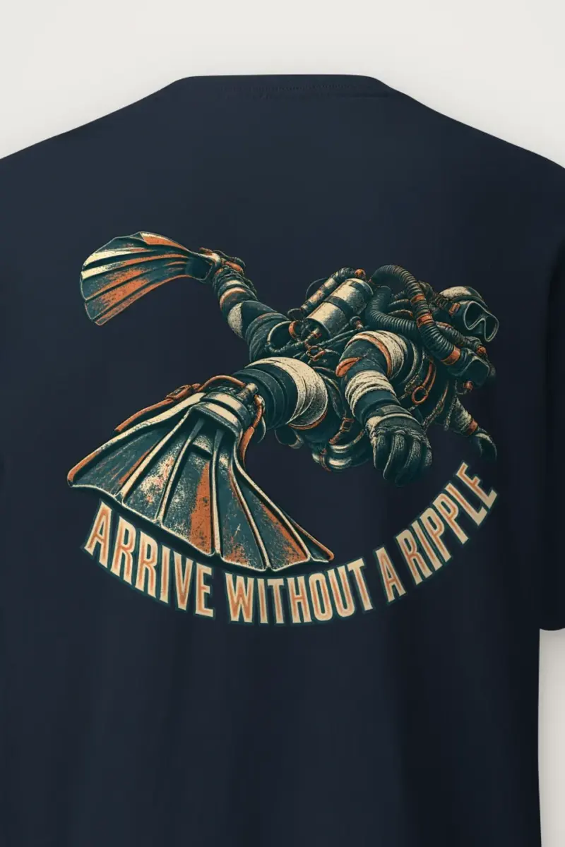 "Arrive Without a Ripple" Heavyweight Unisex Crewneck T-shirt - the graphic up close