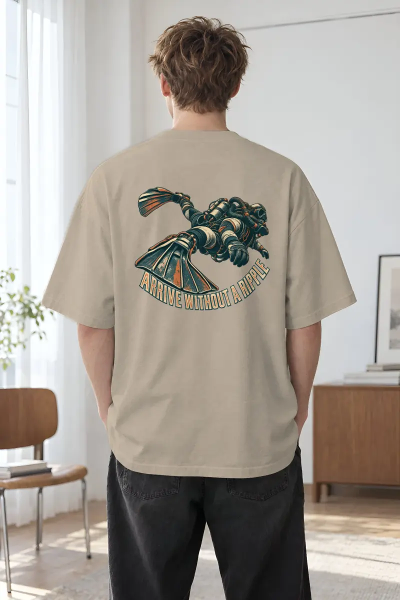 “Arrive Without a Ripple” Men’s Oversized Heavyweight Crewneck T-Shirt