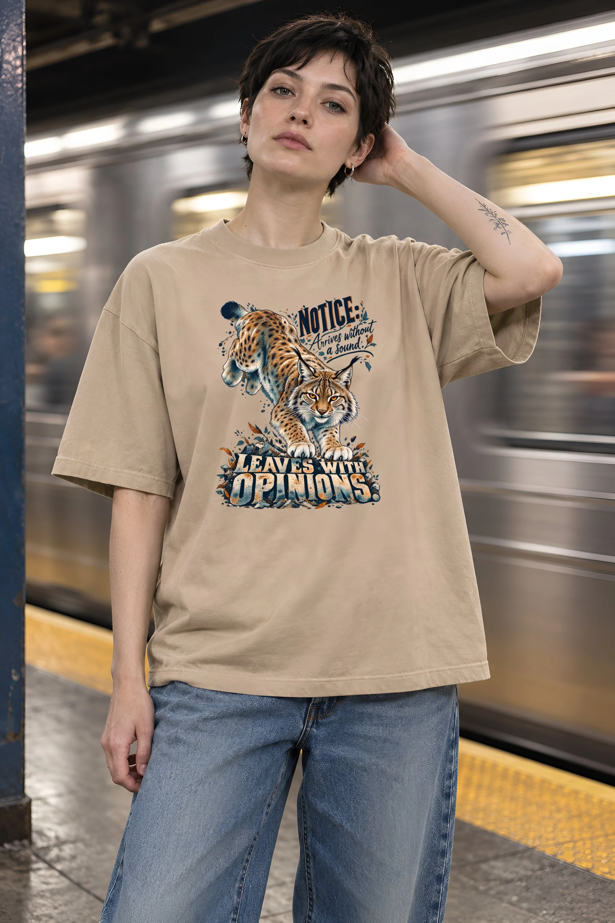 "Arrives Without a Sound" Unisex Oversized Heavyweight Crewneck T-Shirt