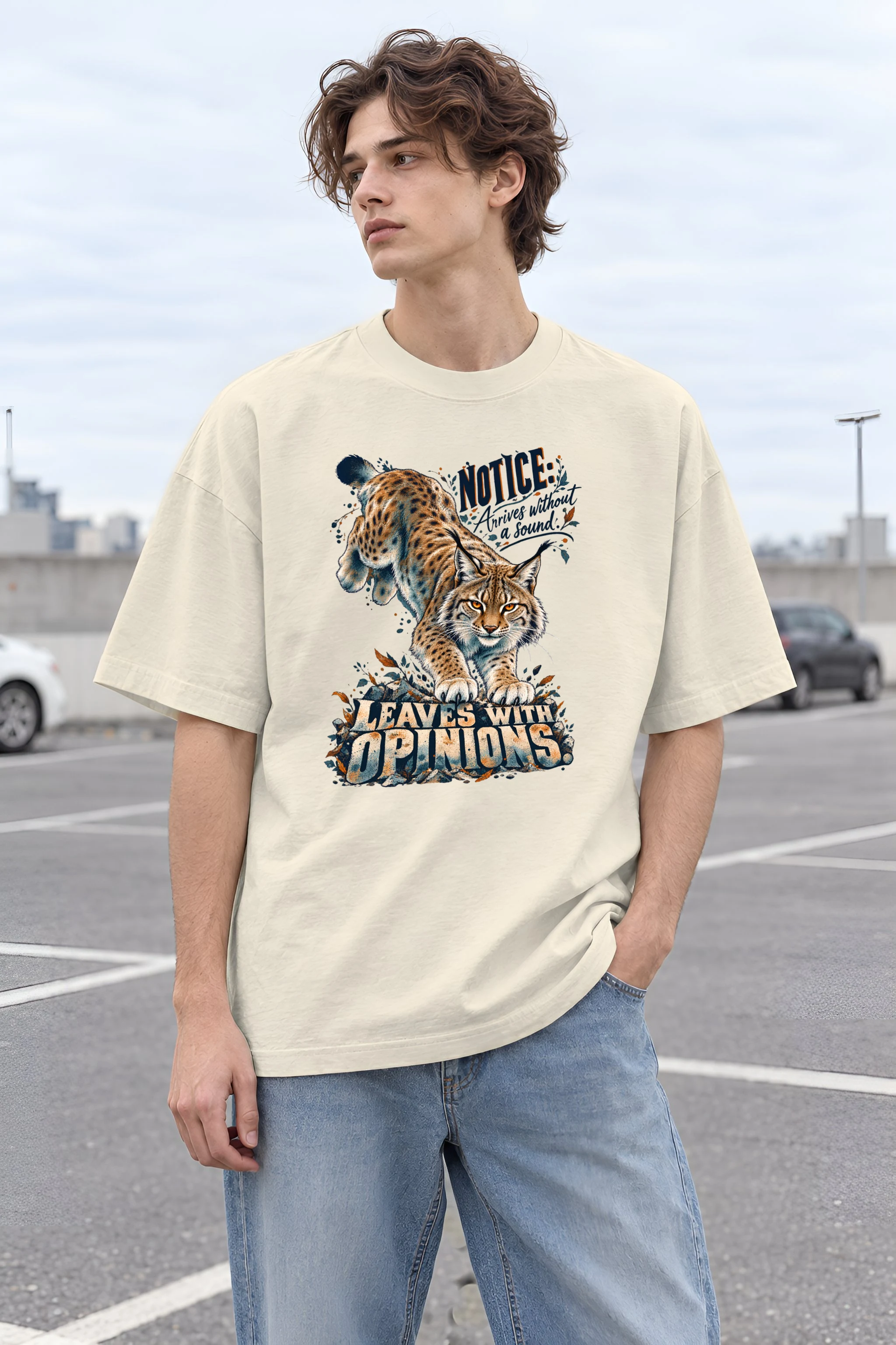 "Arrives Without a Sound" Unisex Oversized Heavyweight Crewneck T-Shirt