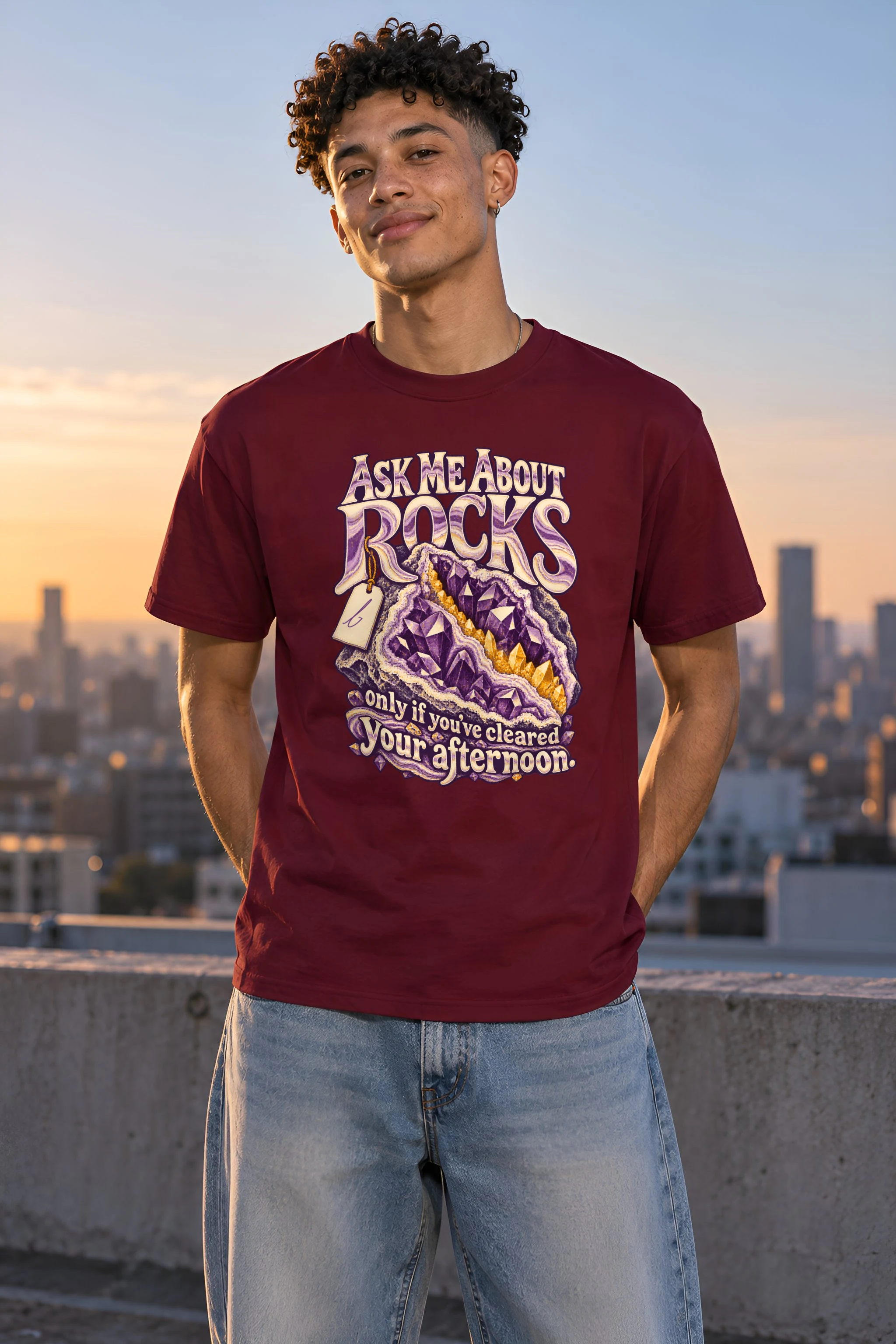 "Ask Me About Rocks" Heavyweight Unisex Crewneck T-shirt