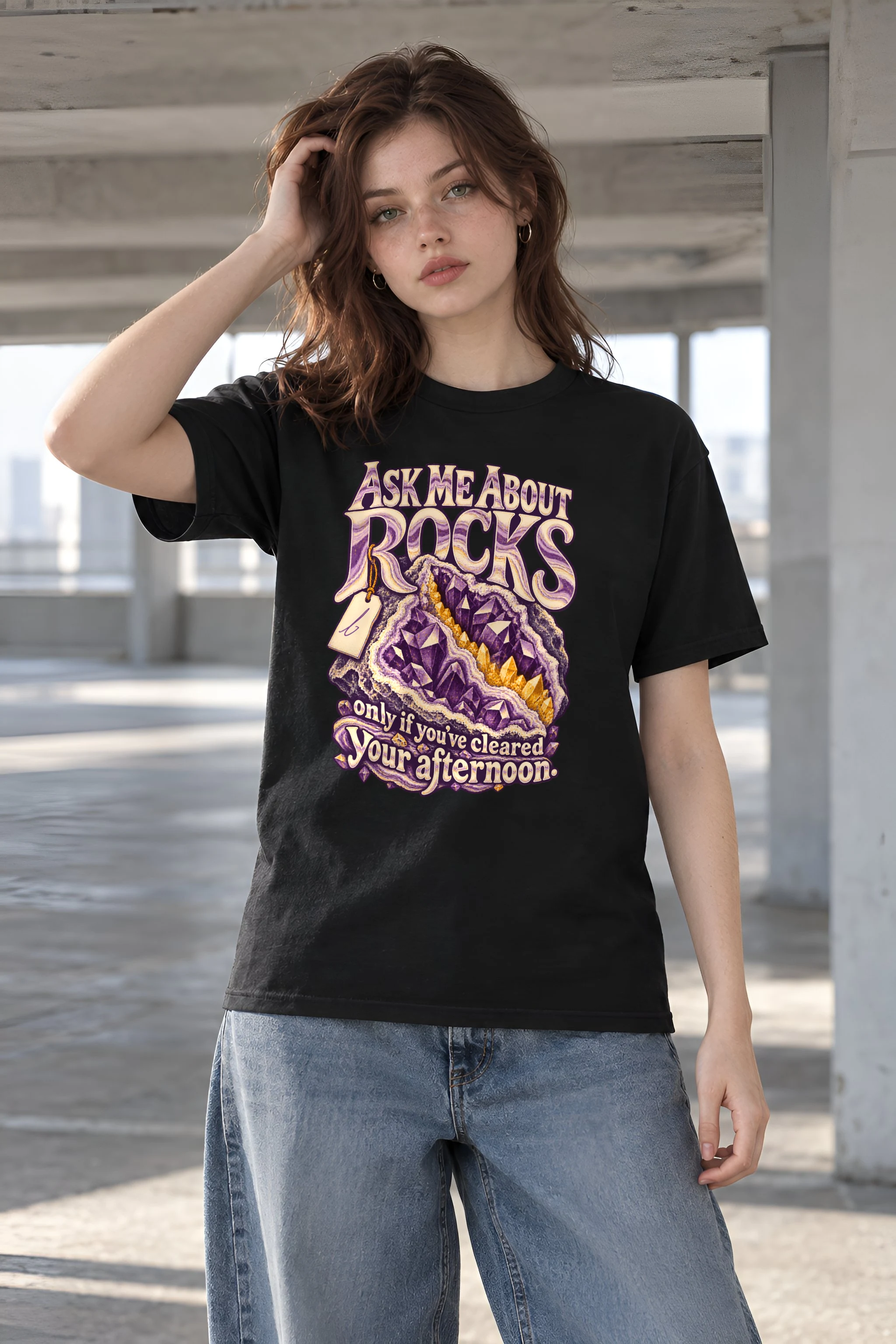 "Ask Me About Rocks" Heavyweight Unisex Crewneck T-shirt