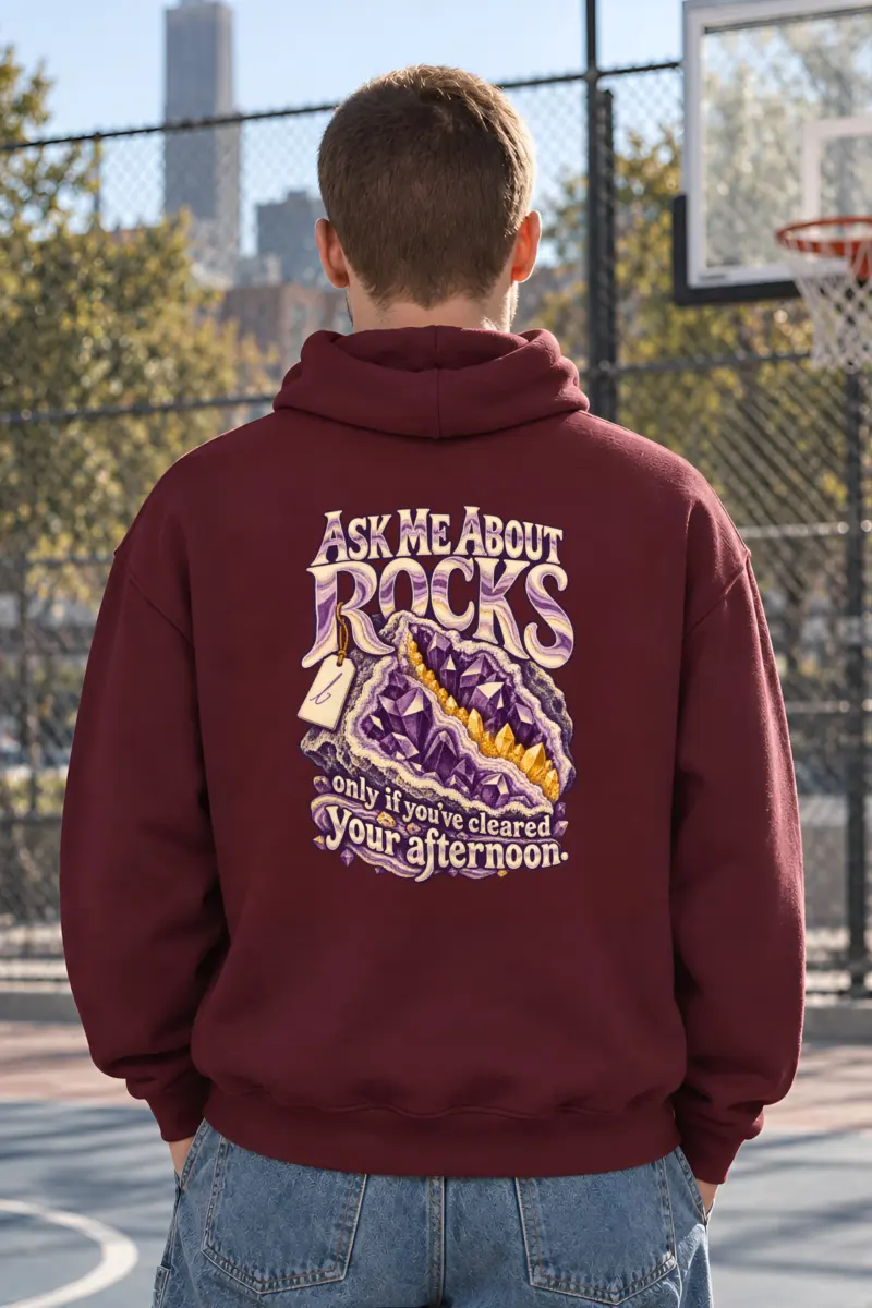 “Ask Me About Rocks” Unisex Pullover Hoodie
