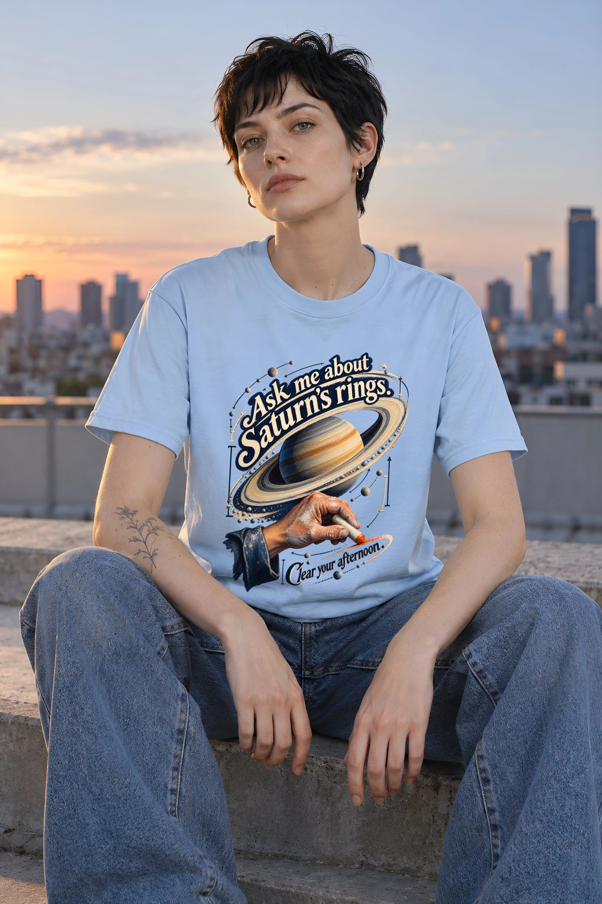 "Ask Me About Saturn's Rings" Heavyweight Unisex Crewneck T-shirt