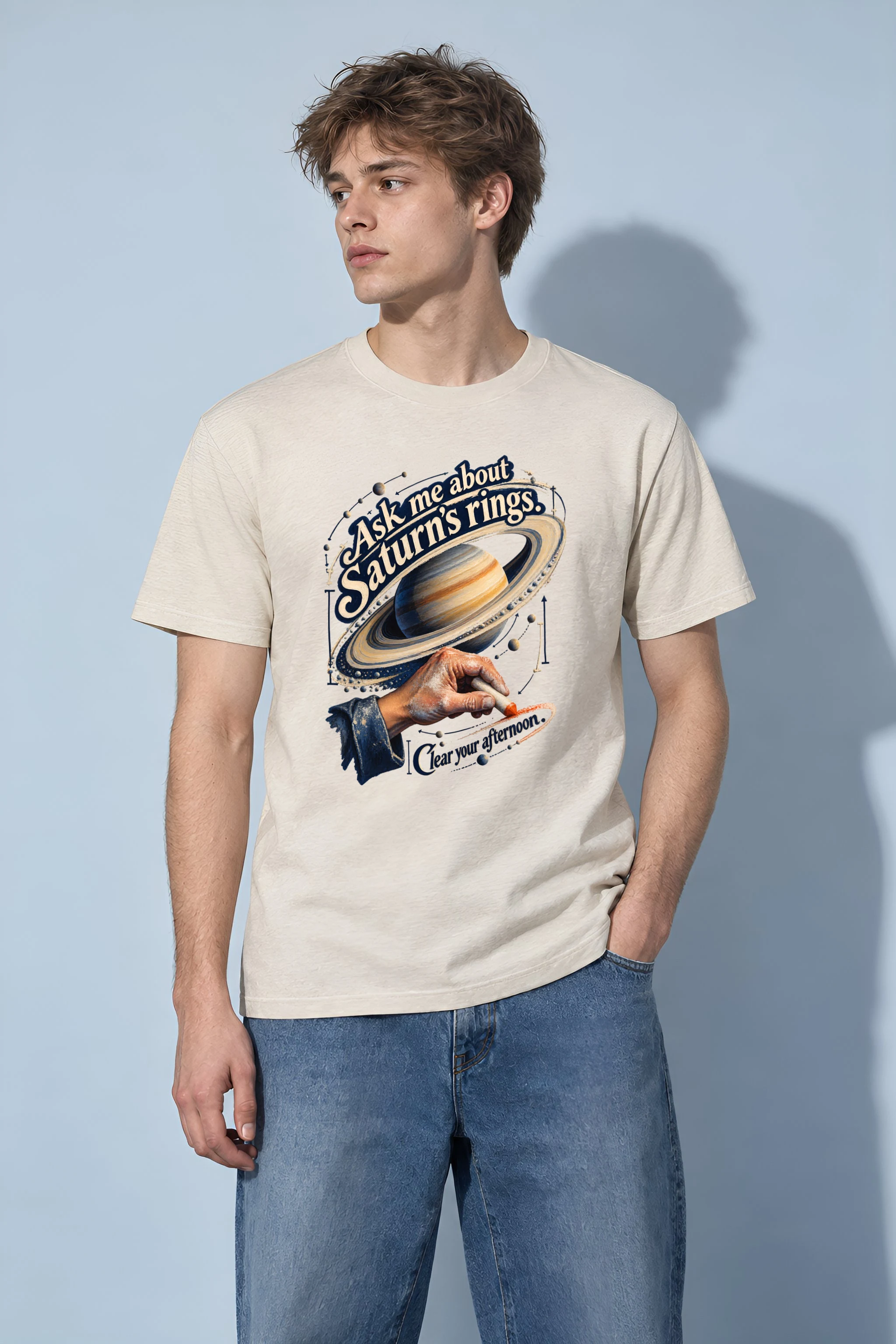 "Ask Me About Saturn's Rings" Heavyweight Unisex Crewneck T-shirt
