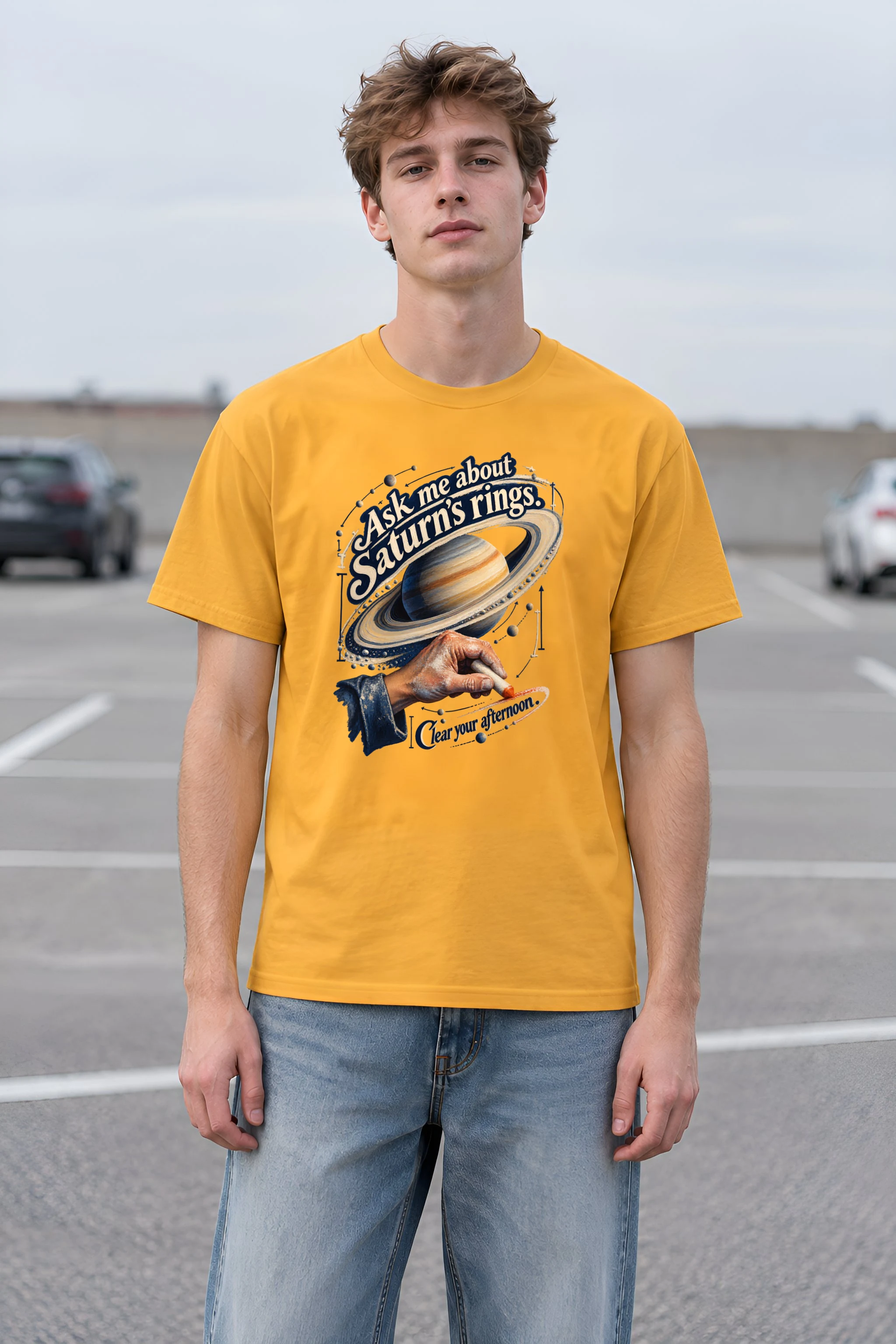 "Ask Me About Saturn's Rings" Heavyweight Unisex Crewneck T-shirt