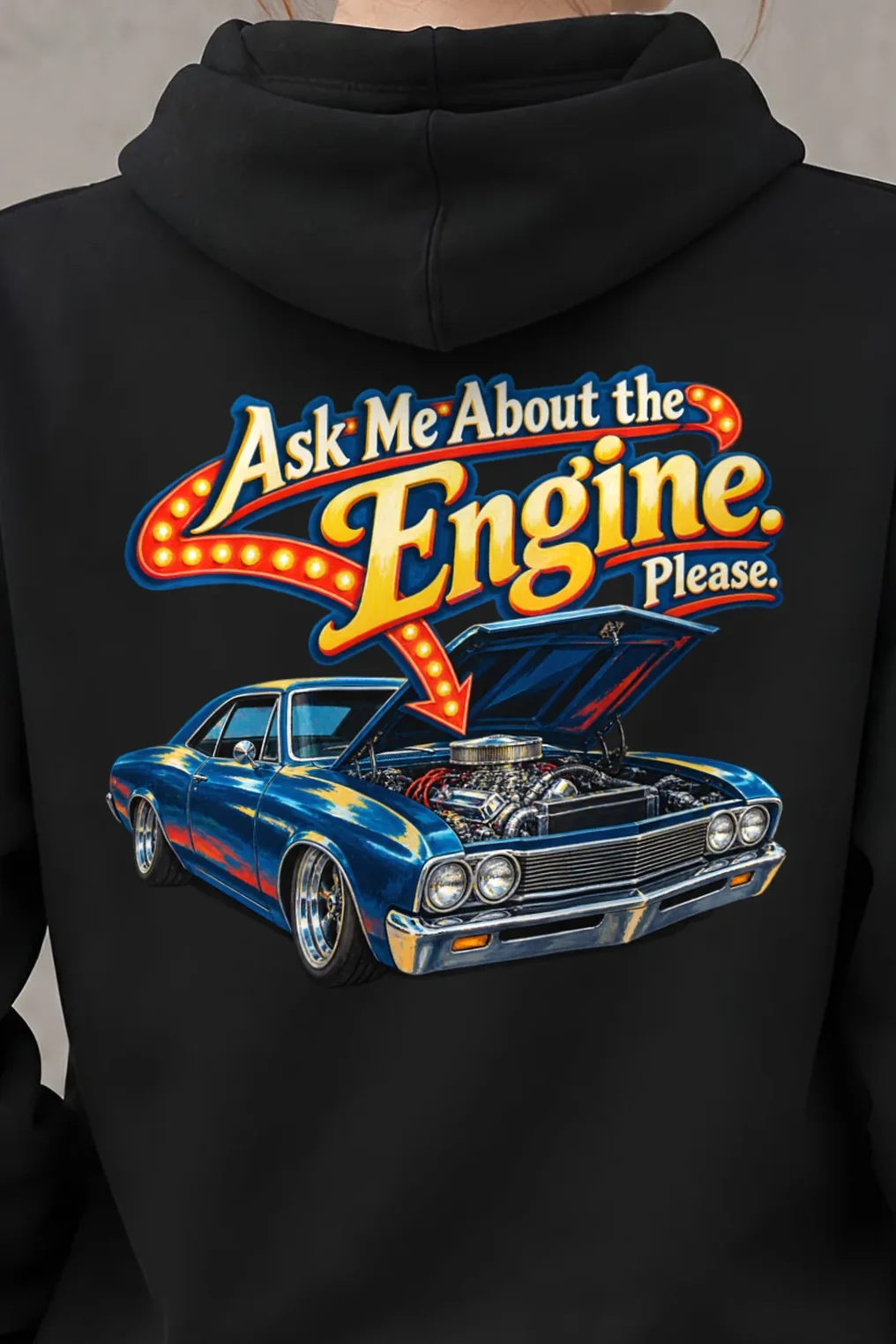 "Ask Me About the Engine" Heavy Blend Unisex Pullover Hoodie - the graphic up close