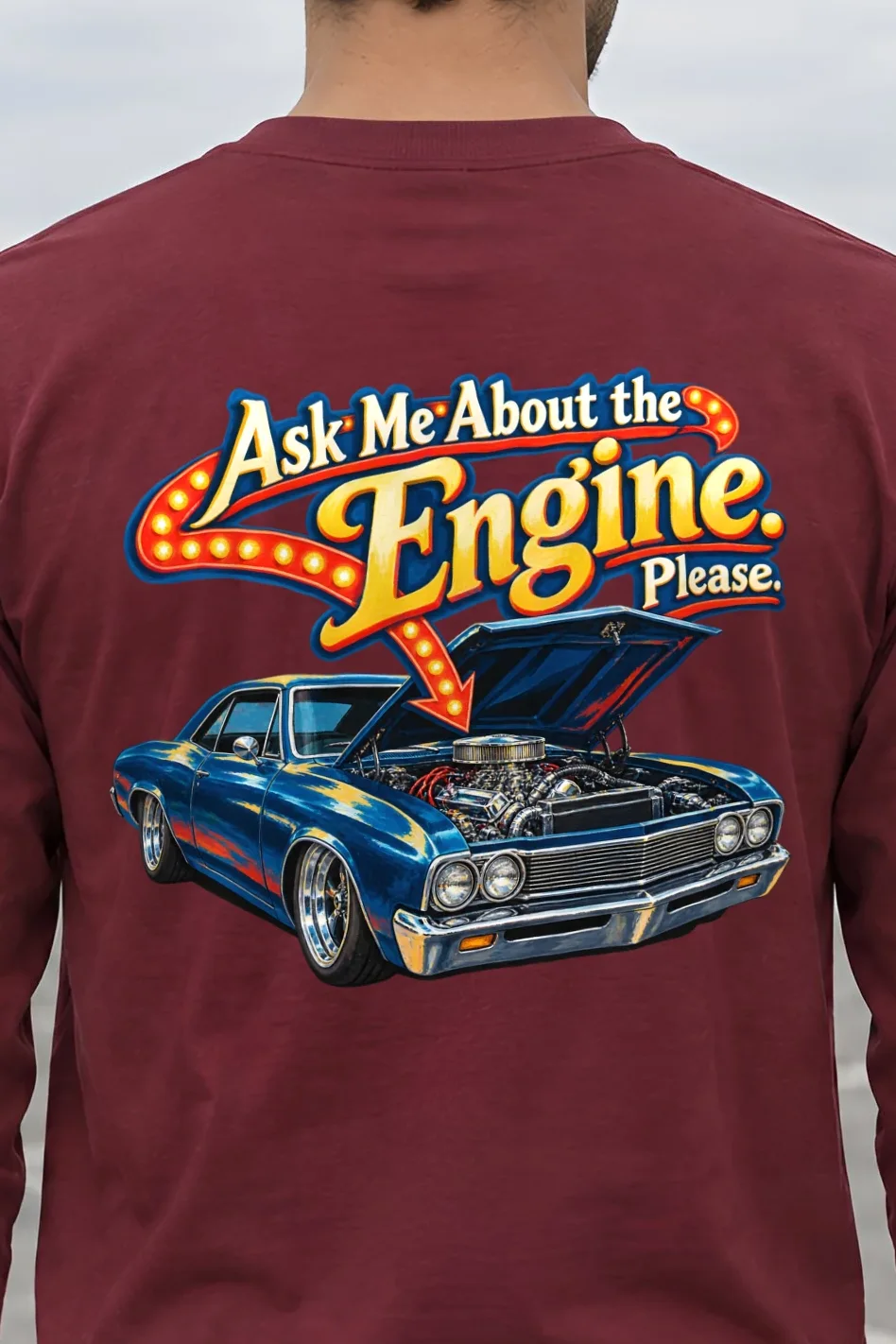 "Ask Me About the Engine" Unisex Longsleeve T-shirt - the graphic up close