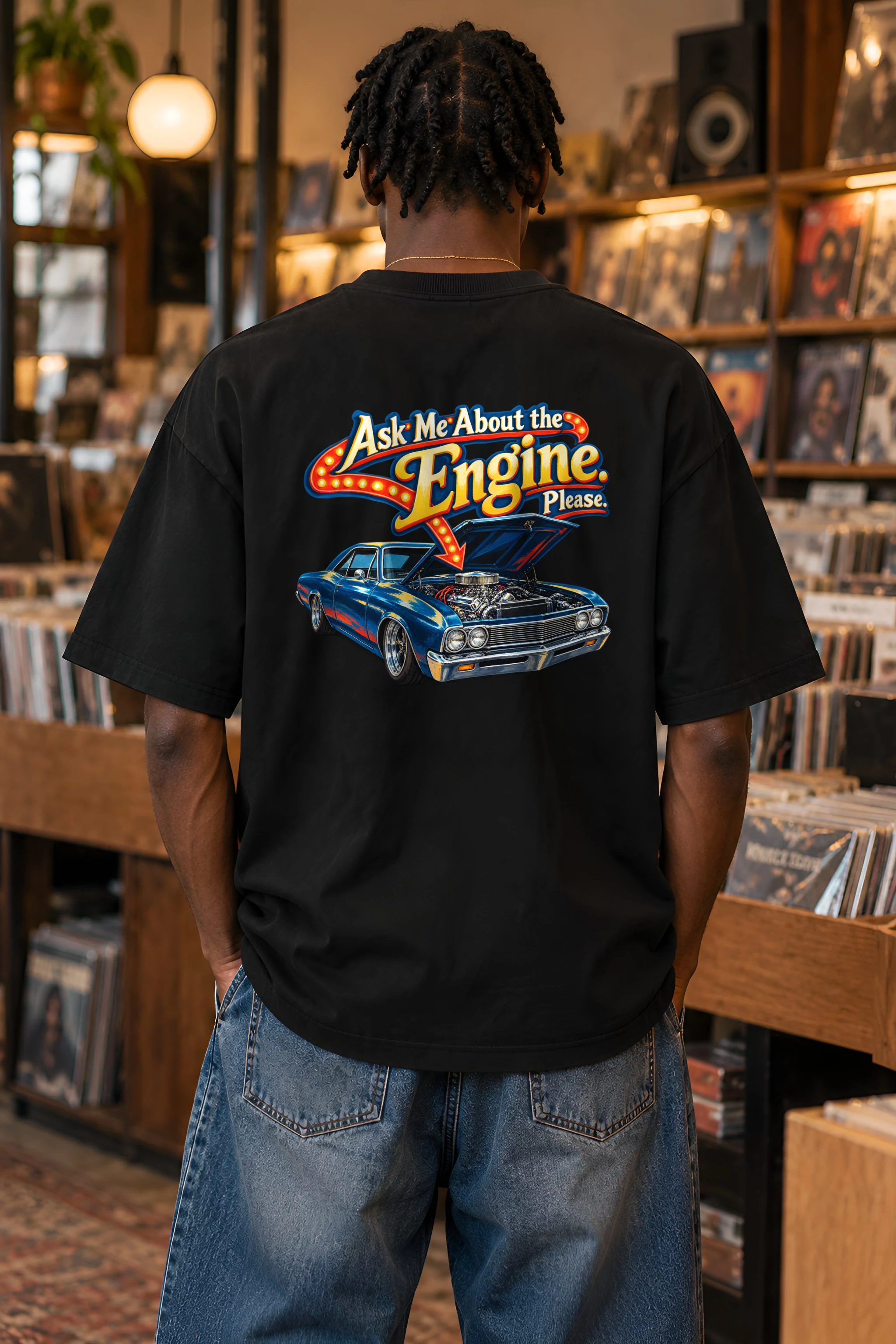"Ask Me About the Engine" Unisex Oversized Heavyweight Crewneck T-Shirt